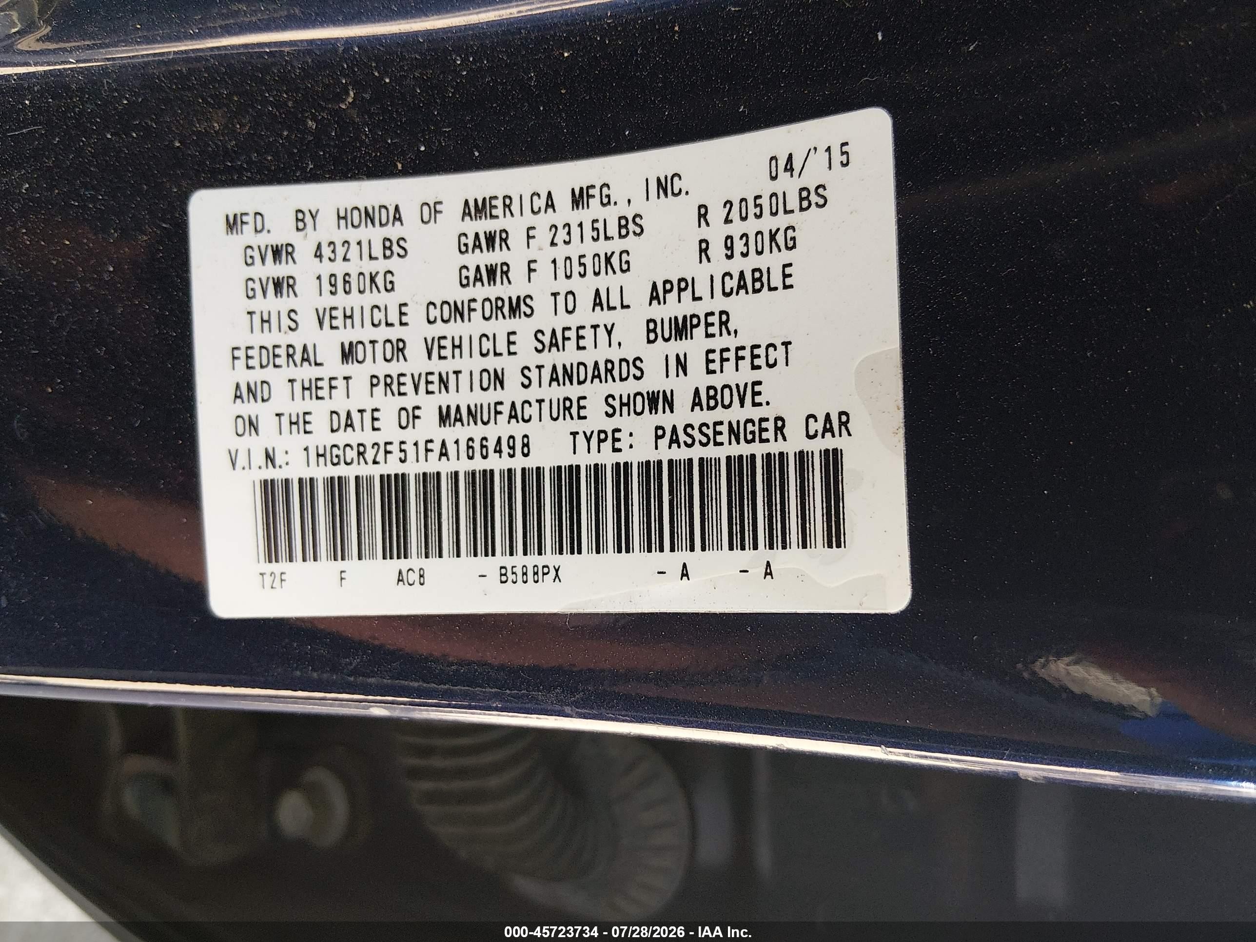 2015 Honda Accord Sport Blue vin: 1HGCR2F51FA166498