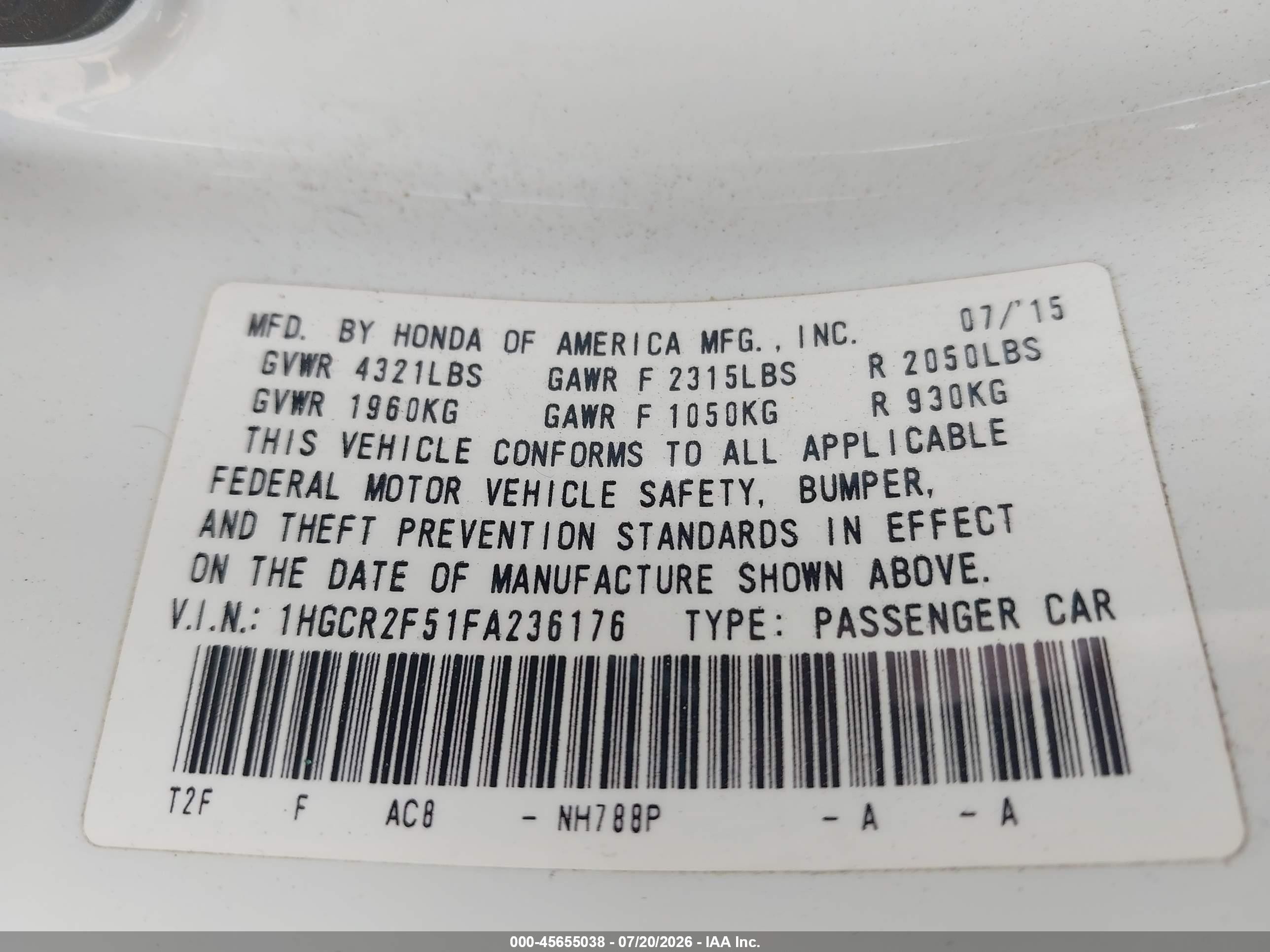 2015 Honda Accord Sport White vin: 1HGCR2F51FA236176