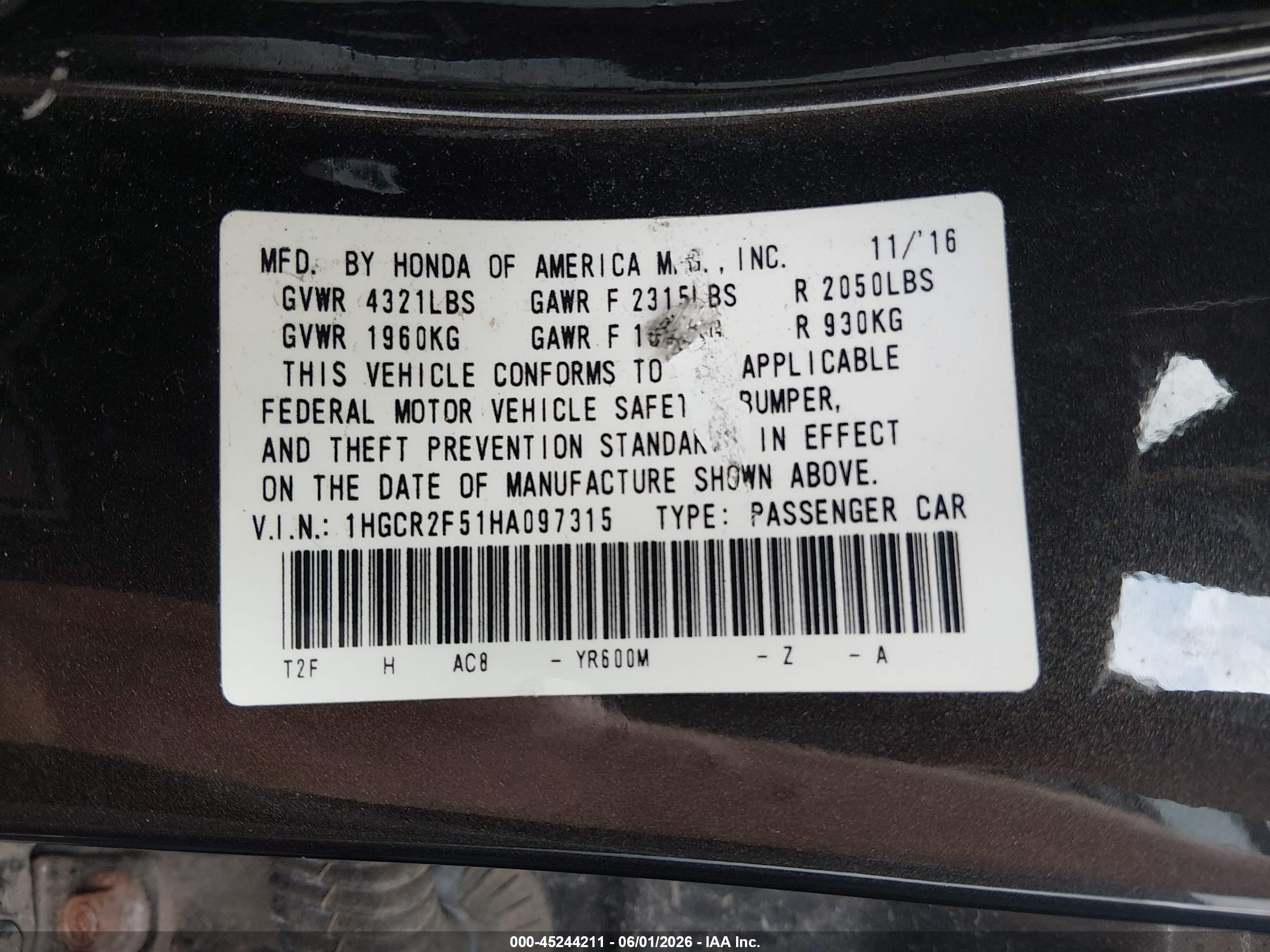 2017 Honda Accord Sport Черный vin: 1HGCR2F51HA097315