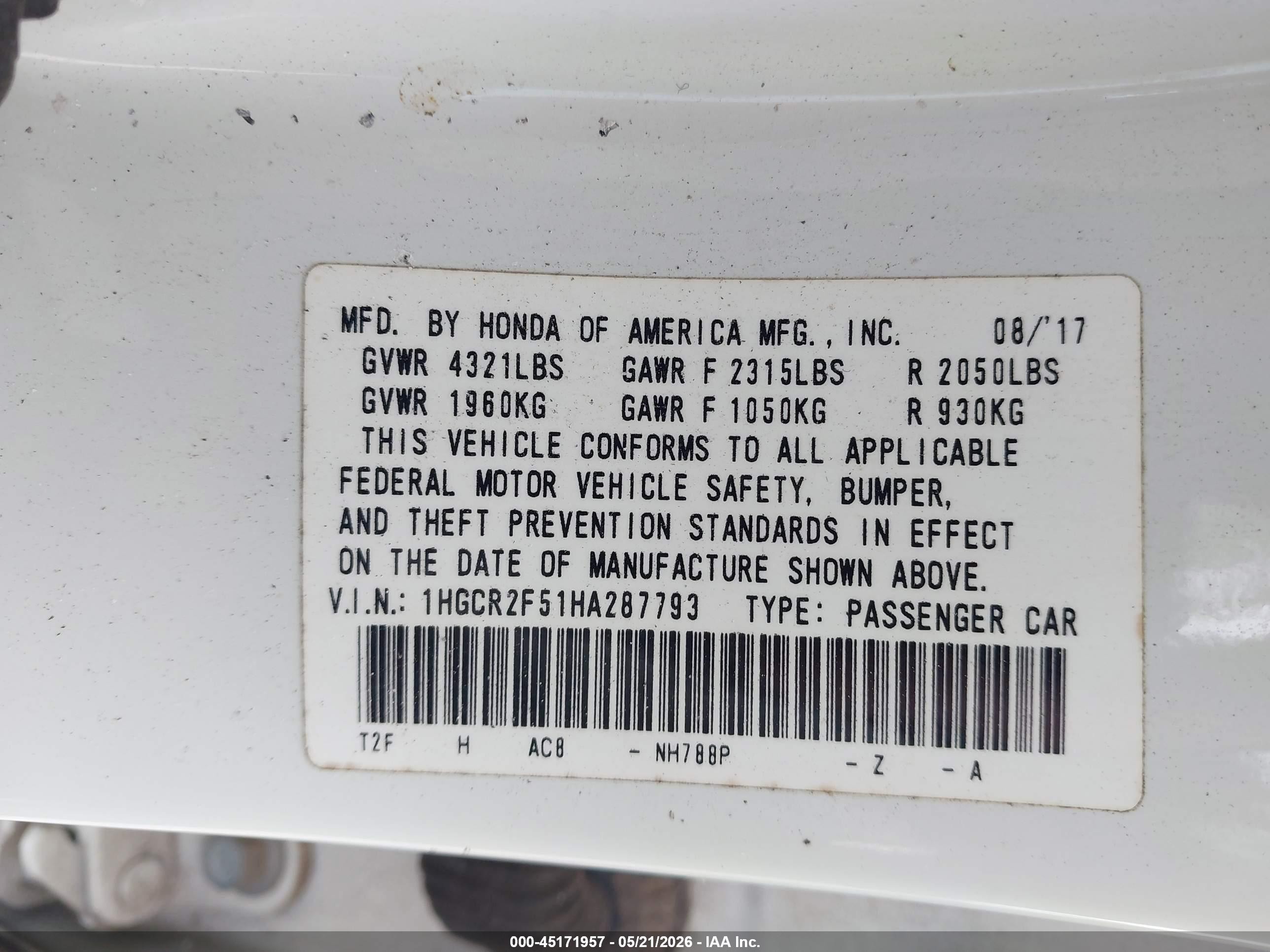 2017 Honda Accord Sport Белый vin: 1HGCR2F51HA287793