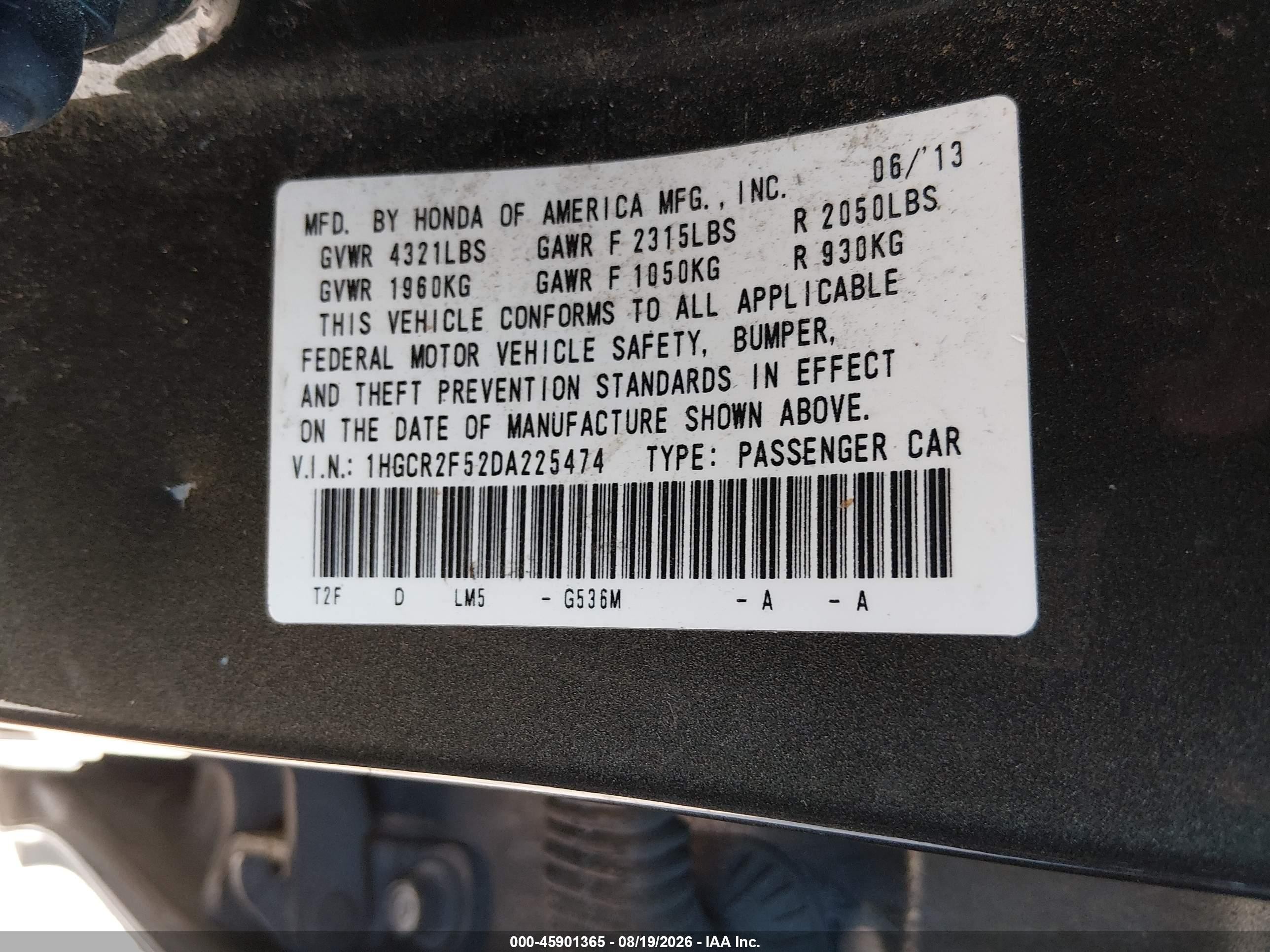 2013 Honda Accord Sport Серый vin: 1HGCR2F52DA225474