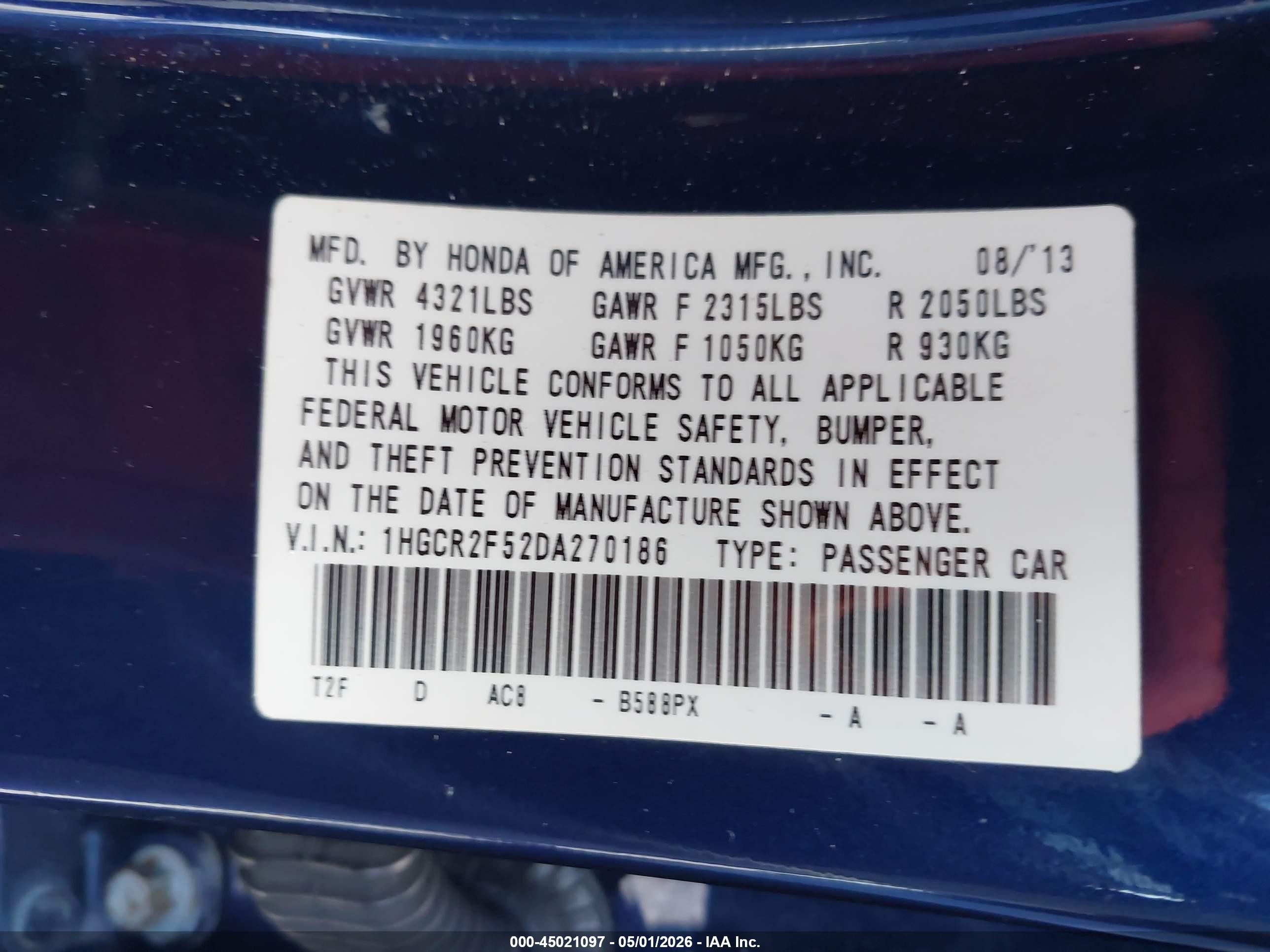 2013 Honda Accord Sport Dark Blue vin: 1HGCR2F52DA270186