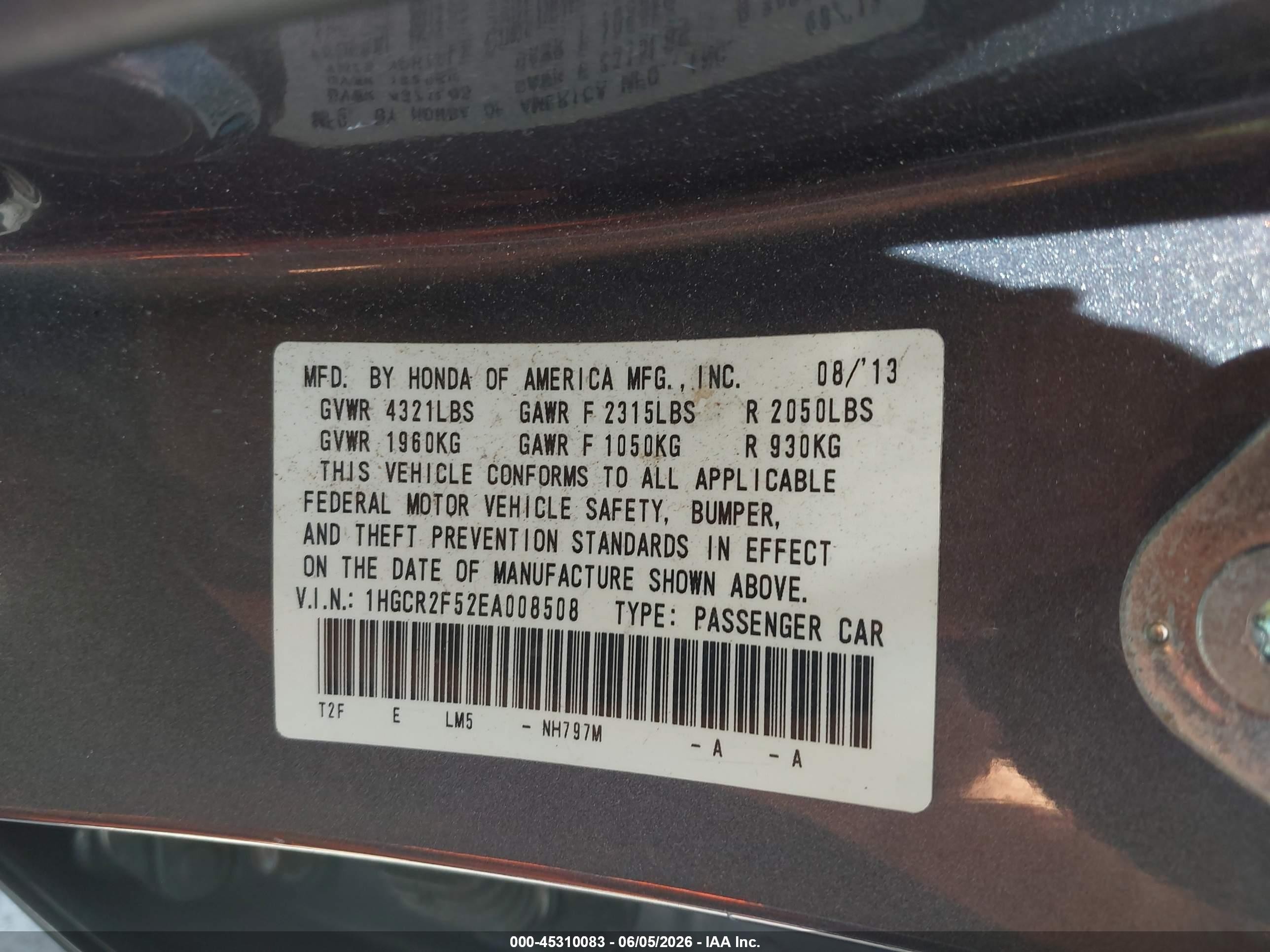 2014 Honda Accord Sport Gray vin: 1HGCR2F52EA008508