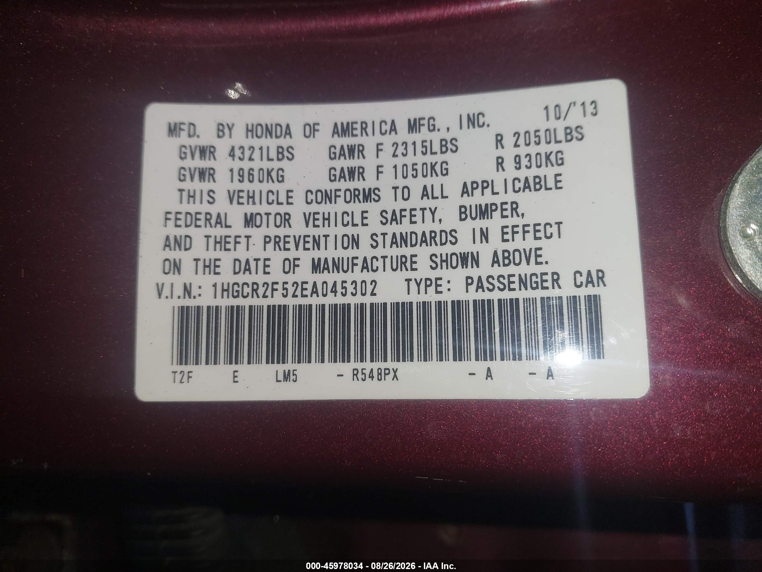 2014 Honda Accord Sport Maroon vin: 1HGCR2F52EA045302