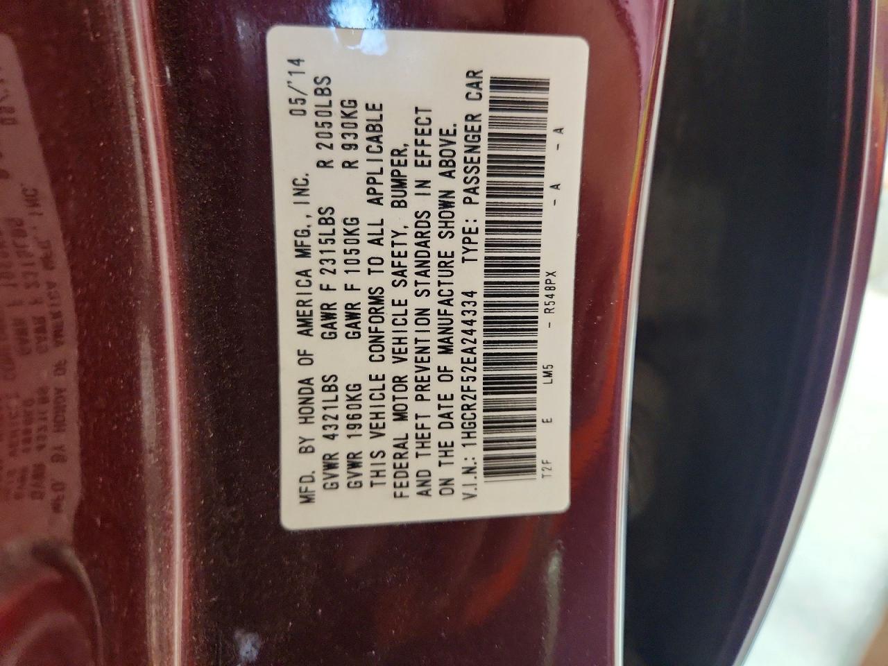 2014 Honda Accord Sport Burgundy vin: 1HGCR2F52EA244334