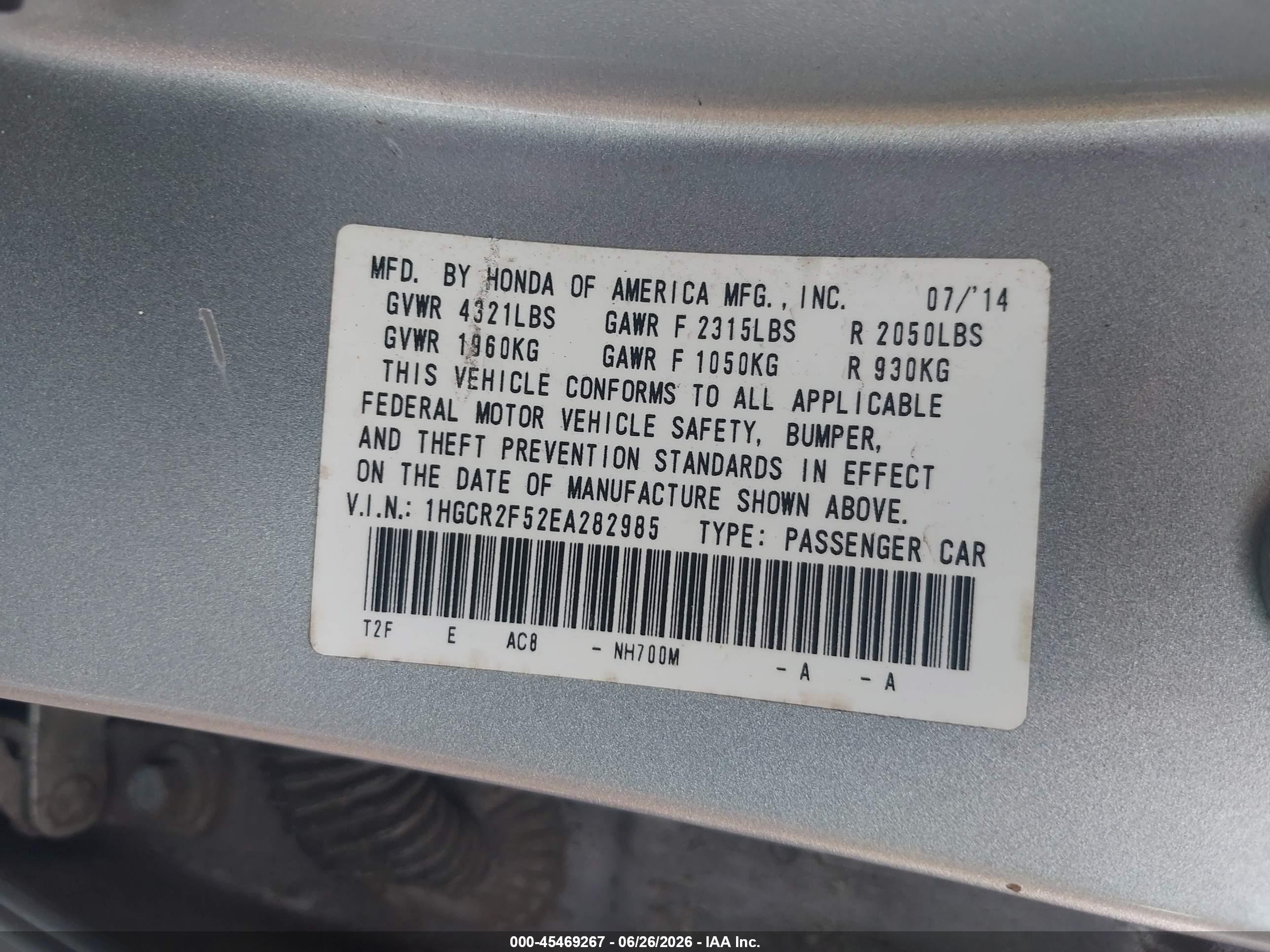 2014 Honda Accord Sport Silver vin: 1HGCR2F52EA282985