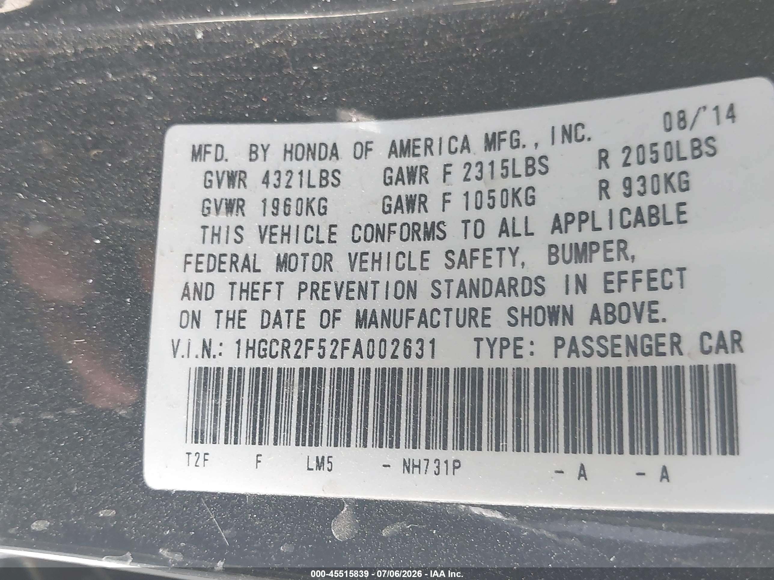 2015 Honda Accord Sport Черный vin: 1HGCR2F52FA002631