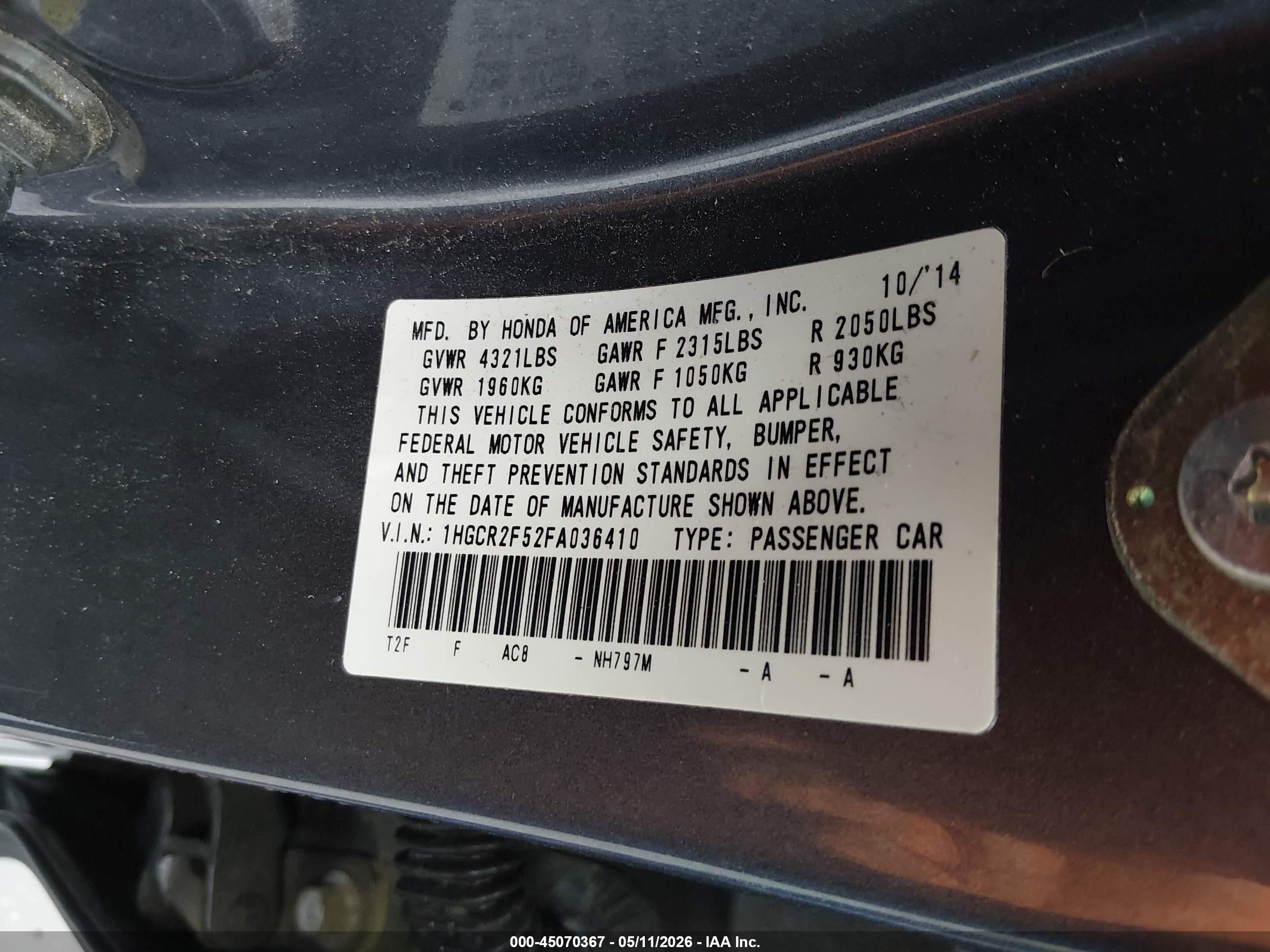 2015 Honda Accord Sport Gray vin: 1HGCR2F52FA036410
