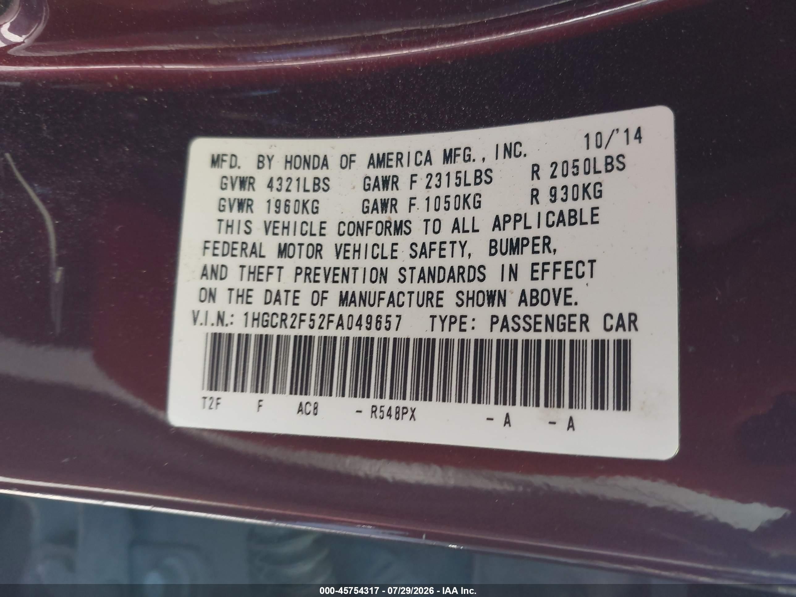 2015 Honda Accord Sport Maroon vin: 1HGCR2F52FA049657