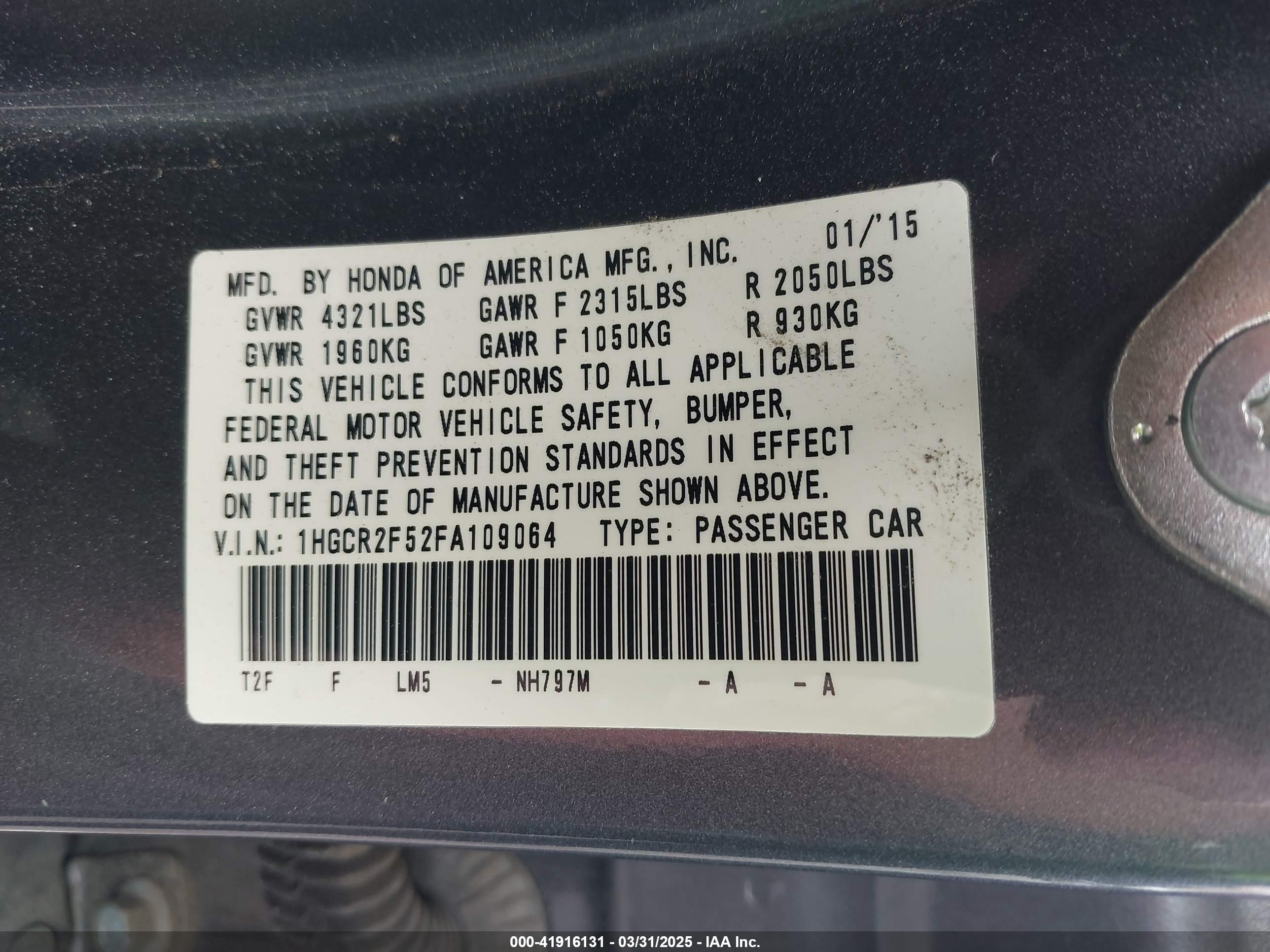 2015 Honda Accord Sport Gray vin: 1HGCR2F52FA109064