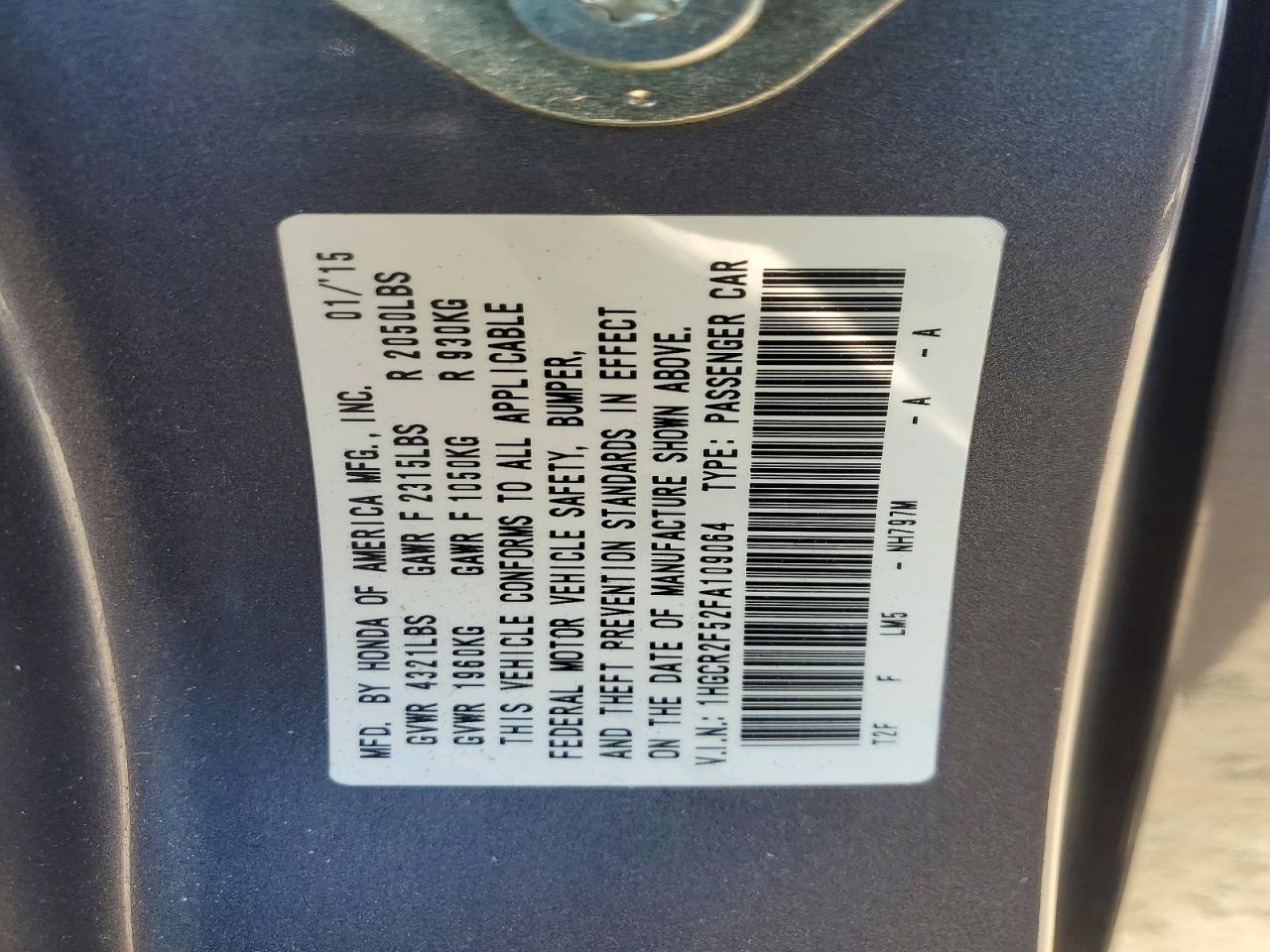 2015 Honda Accord Sport Gray vin: 1HGCR2F52FA109064