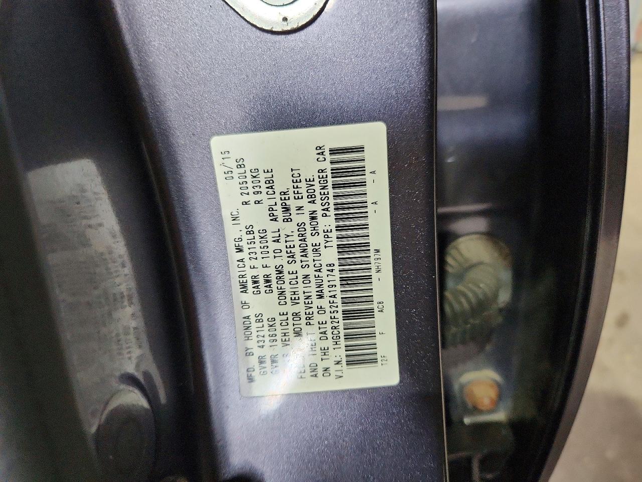 2015 Honda Accord Sport Gray vin: 1HGCR2F52FA191748