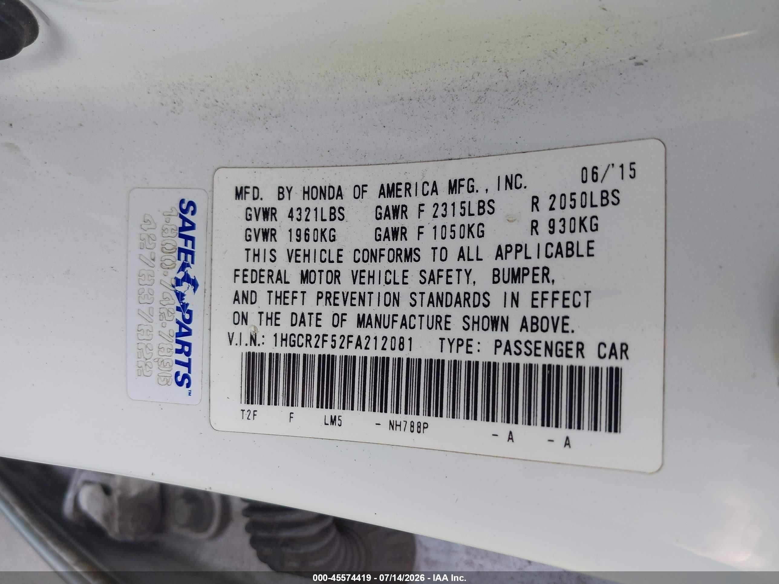 2015 Honda Accord Sport White vin: 1HGCR2F52FA212081