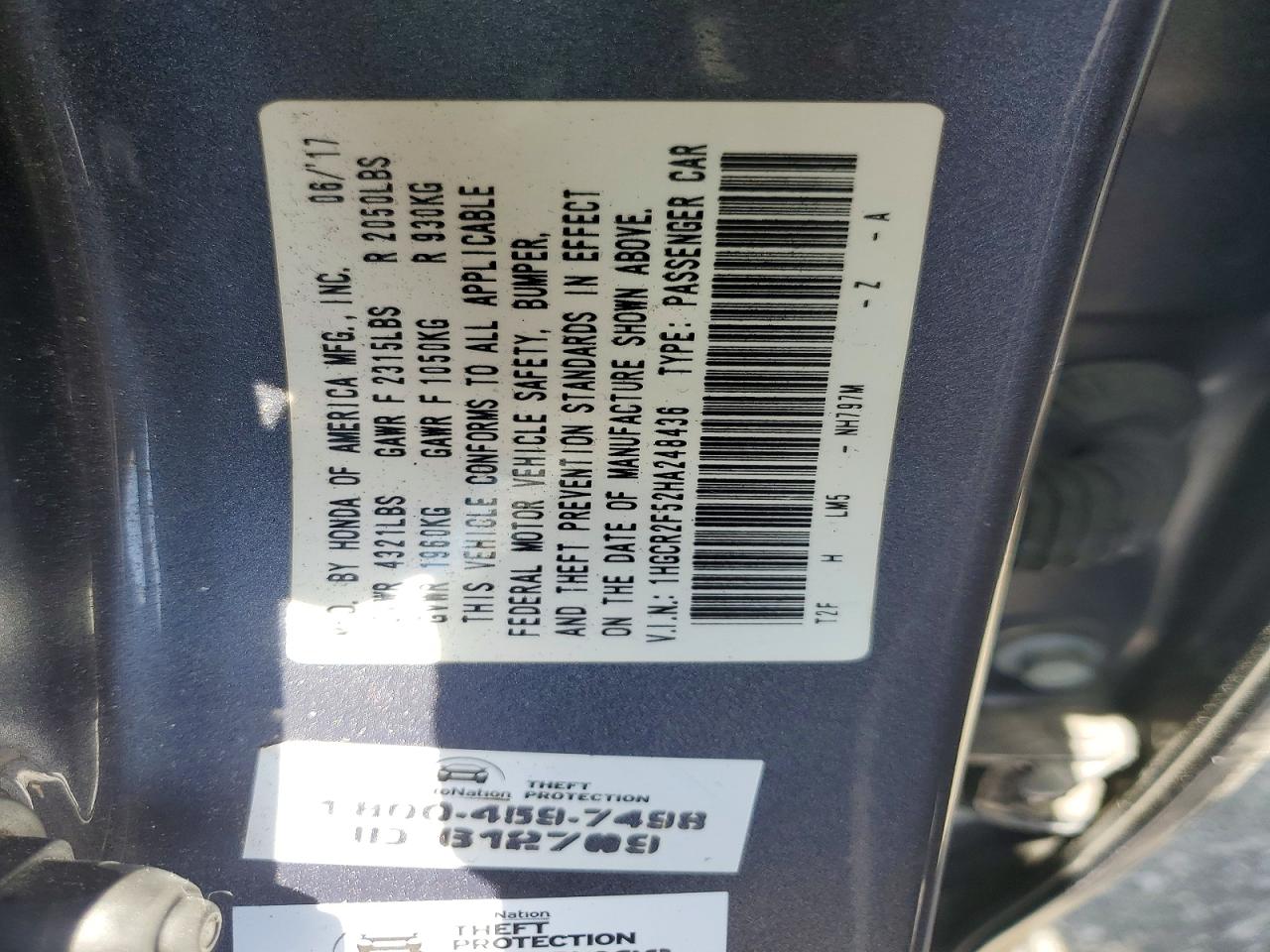 2017 Honda Accord Sport Gray vin: 1HGCR2F52HA248436