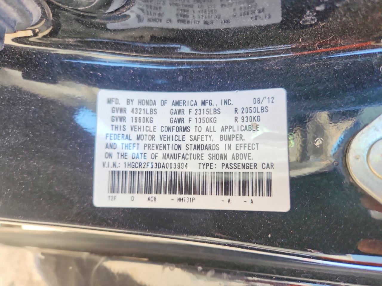 2013 Honda Accord Sport Black vin: 1HGCR2F53DA003994