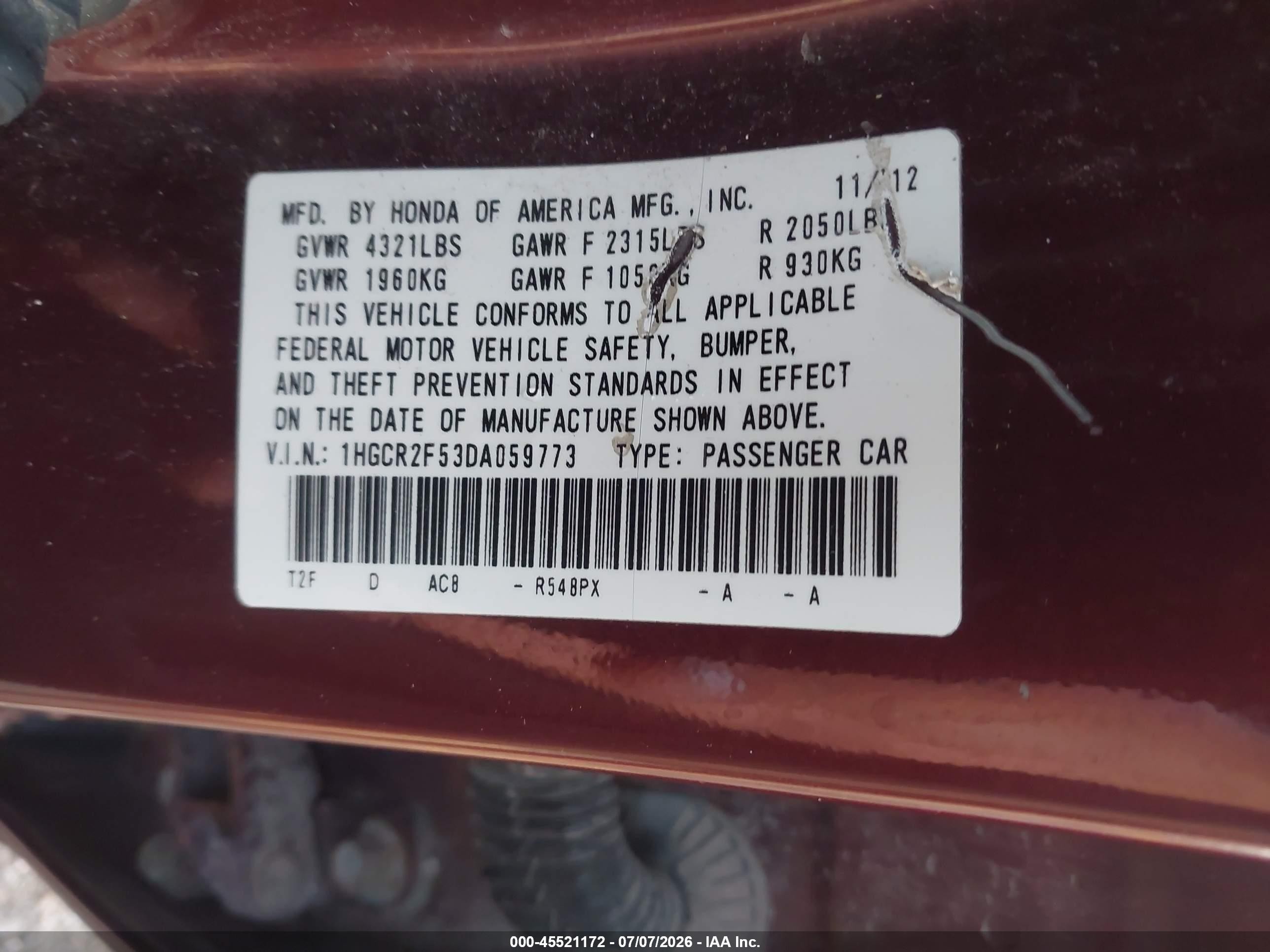 2013 Honda Accord Sport Red vin: 1HGCR2F53DA059773