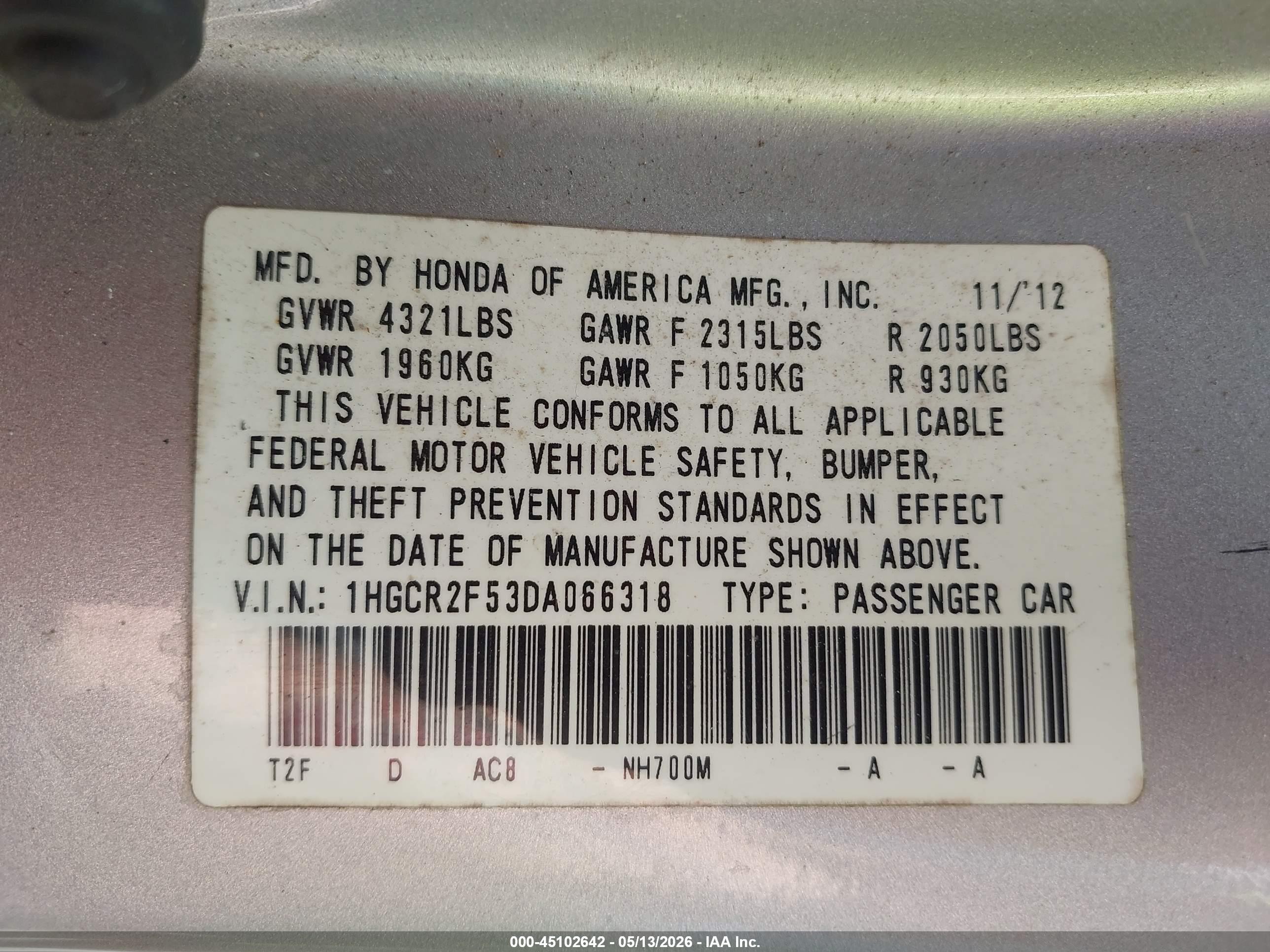 2013 Honda Accord Sport Серебряный vin: 1HGCR2F53DA066318