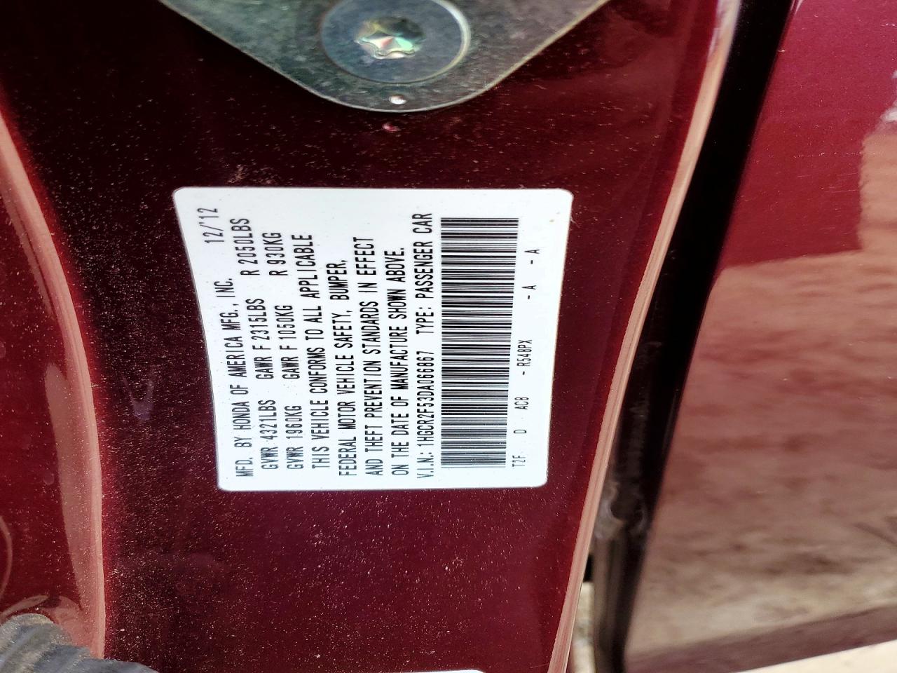 2013 Honda Accord Sport Burgundy vin: 1HGCR2F53DA066867