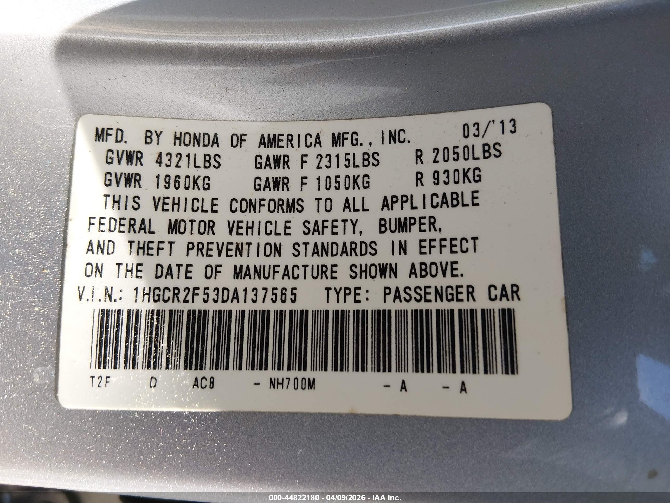 2013 Honda Accord Sport Серебряный vin: 1HGCR2F53DA137565