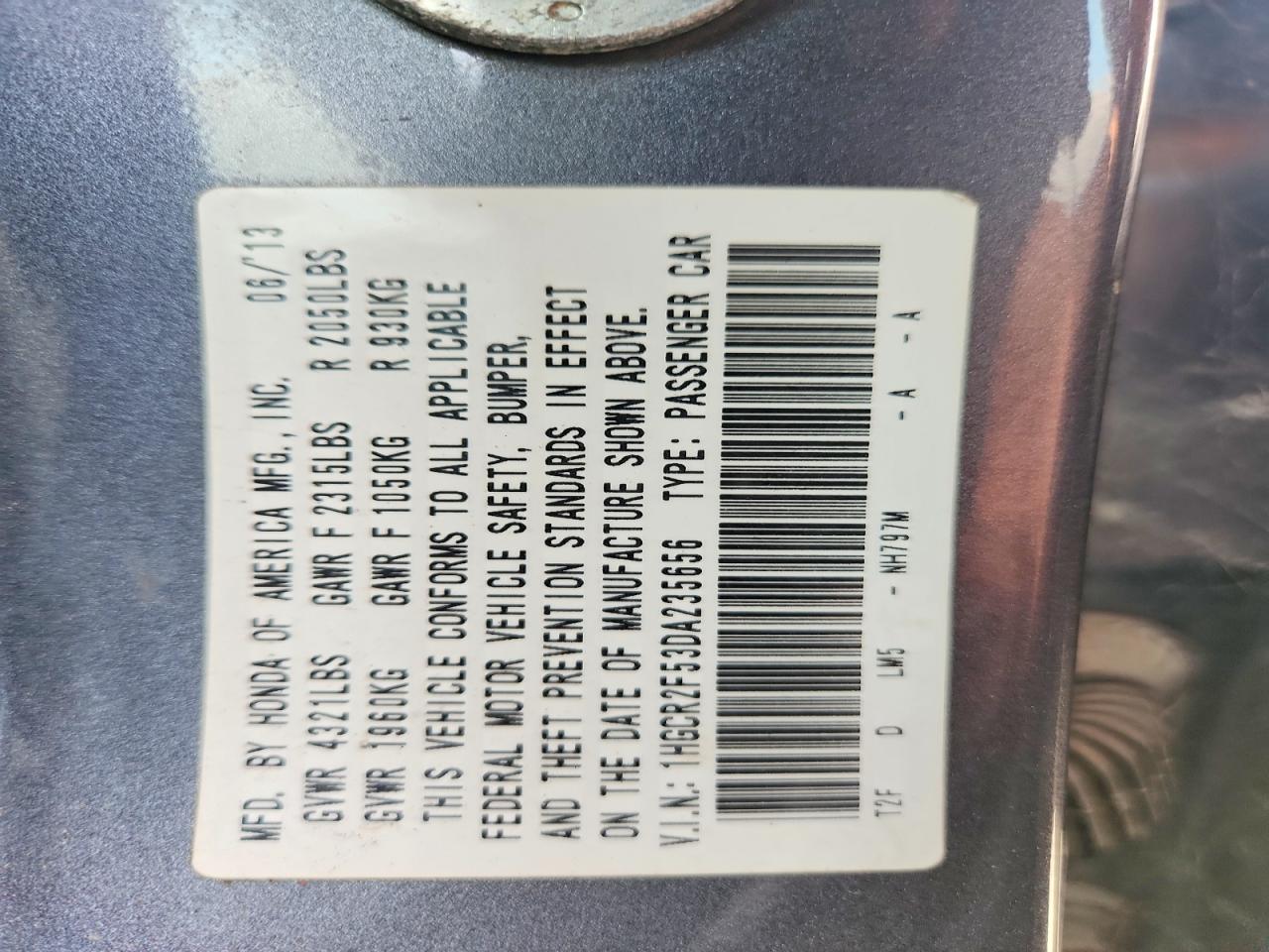 2013 Honda Accord Sport Gray vin: 1HGCR2F53DA235656