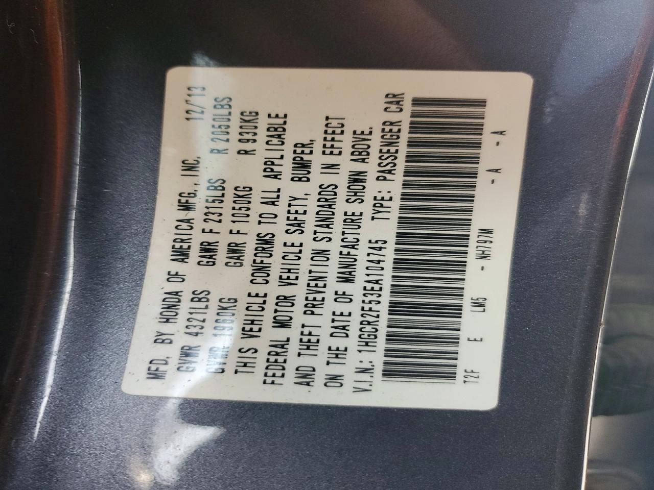 2014 Honda Accord Sport Серый vin: 1HGCR2F53EA104745