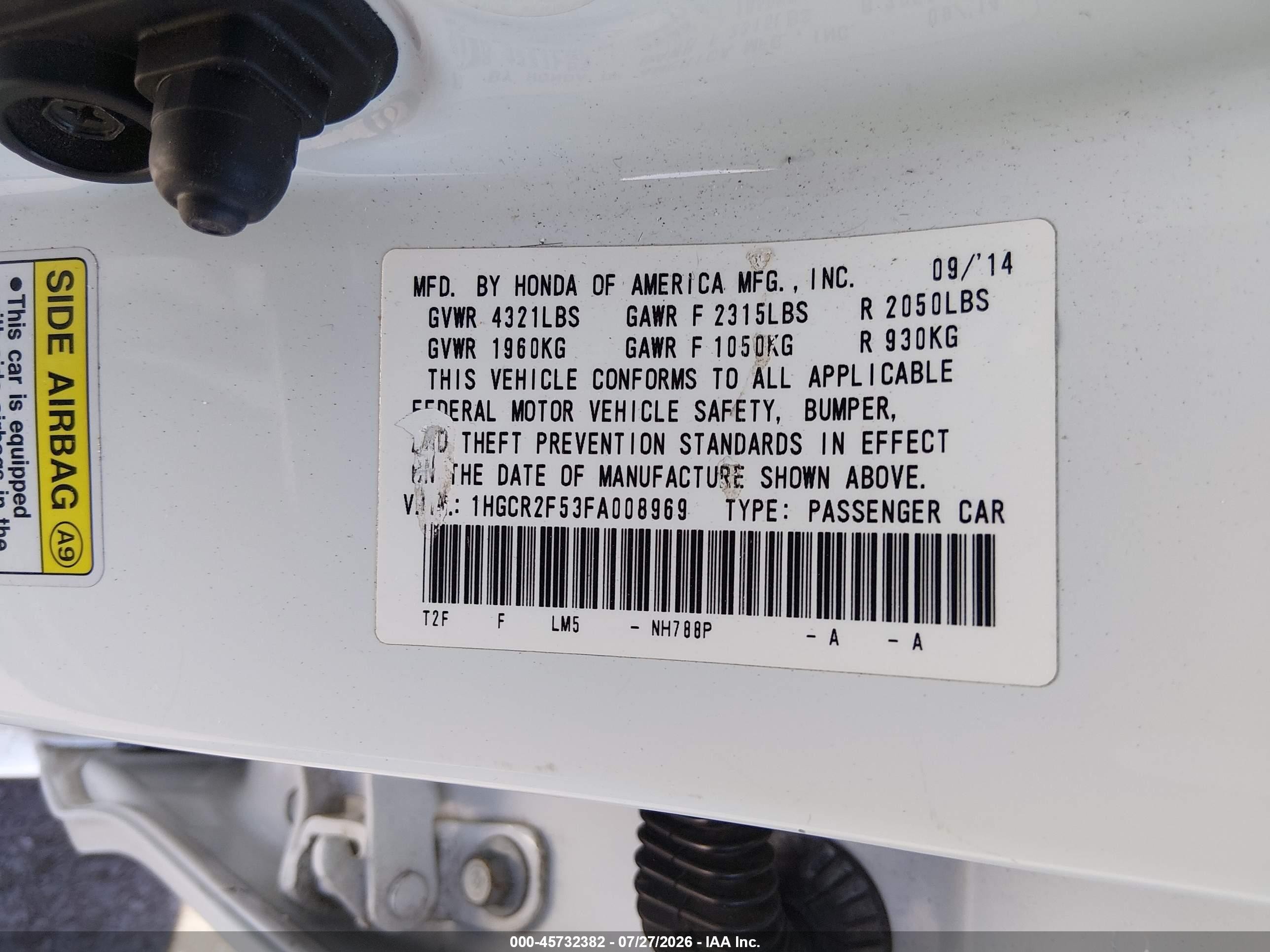 2015 Honda Accord Sport White vin: 1HGCR2F53FA008969