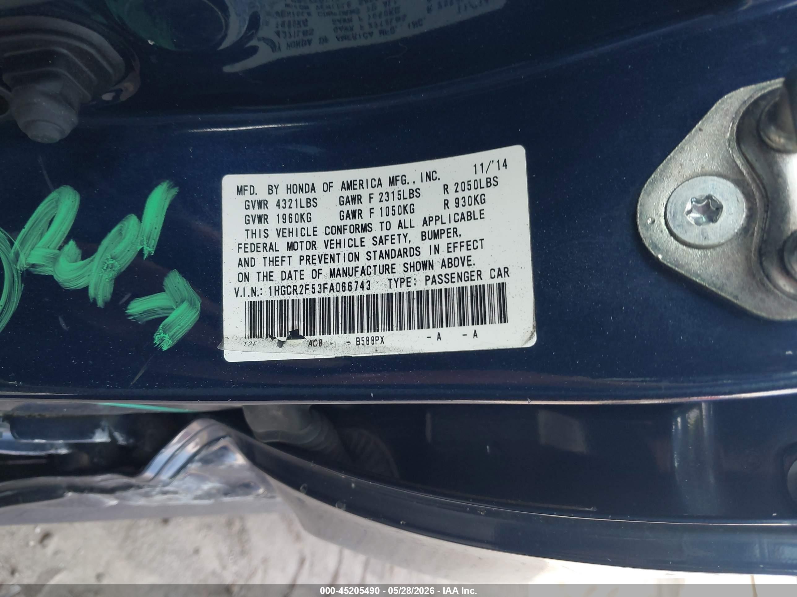 2015 Honda Accord Sport Blue vin: 1HGCR2F53FA066743