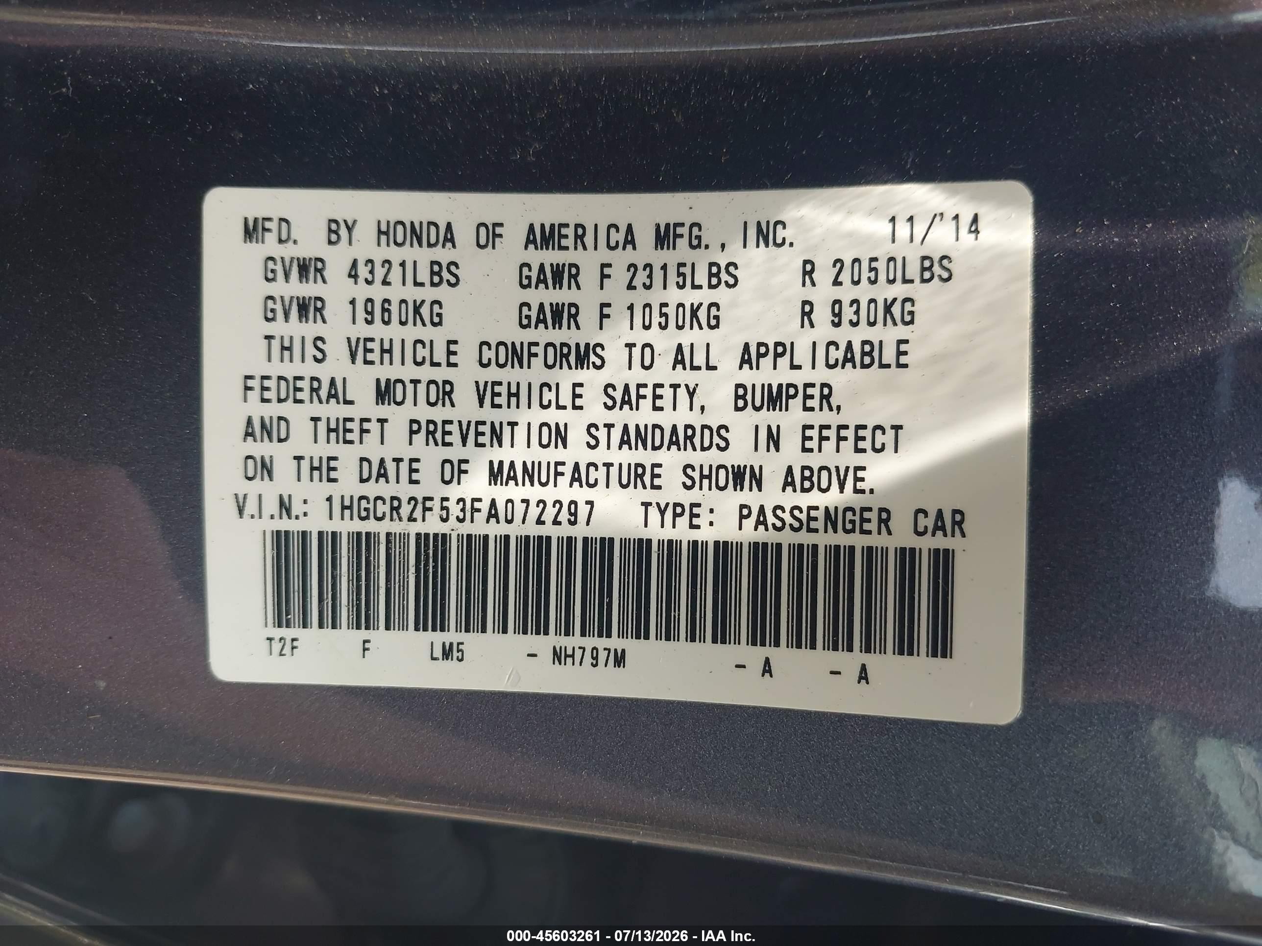 2015 Honda Accord Sport Gray vin: 1HGCR2F53FA072297