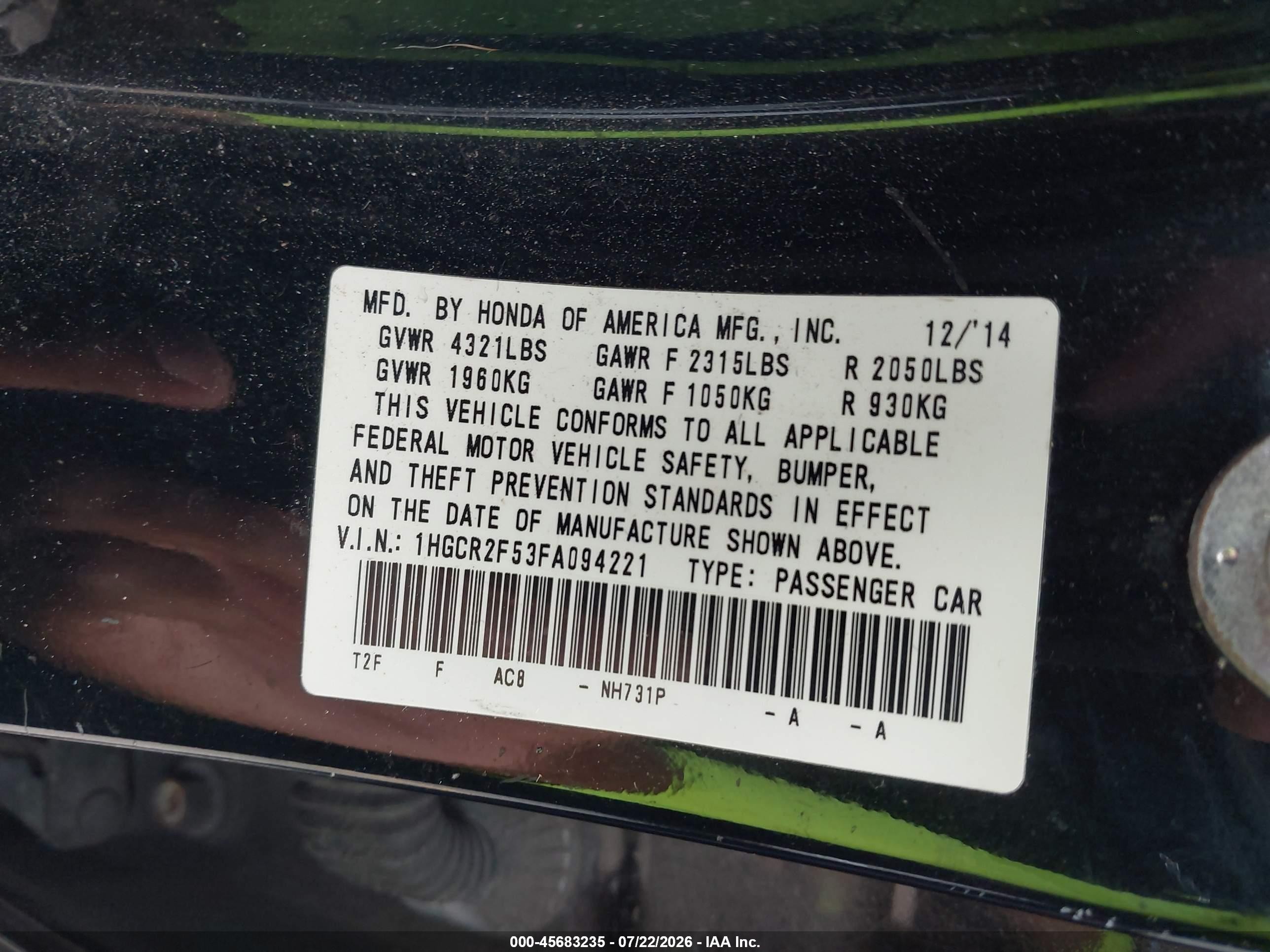 2015 Honda Accord Sport Black vin: 1HGCR2F53FA094221