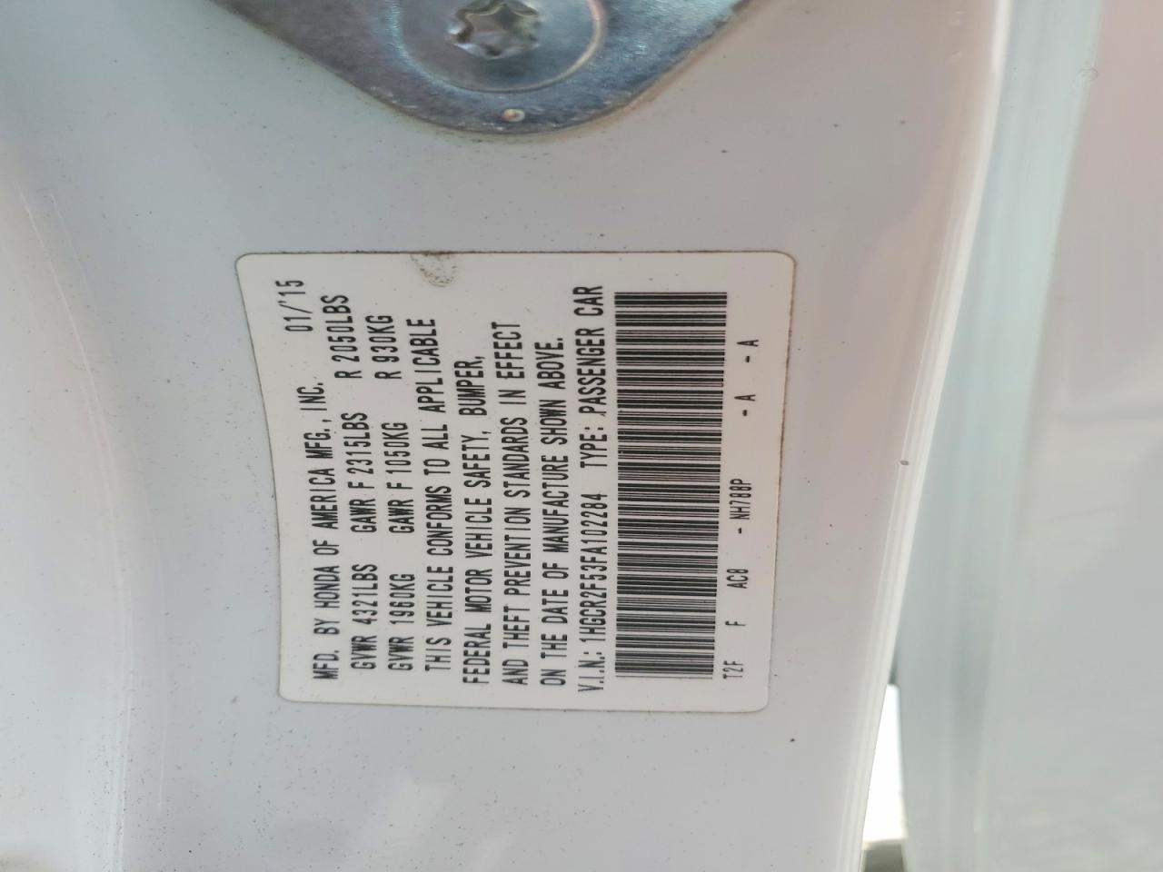 2015 Honda Accord Sport White vin: 1HGCR2F53FA102284