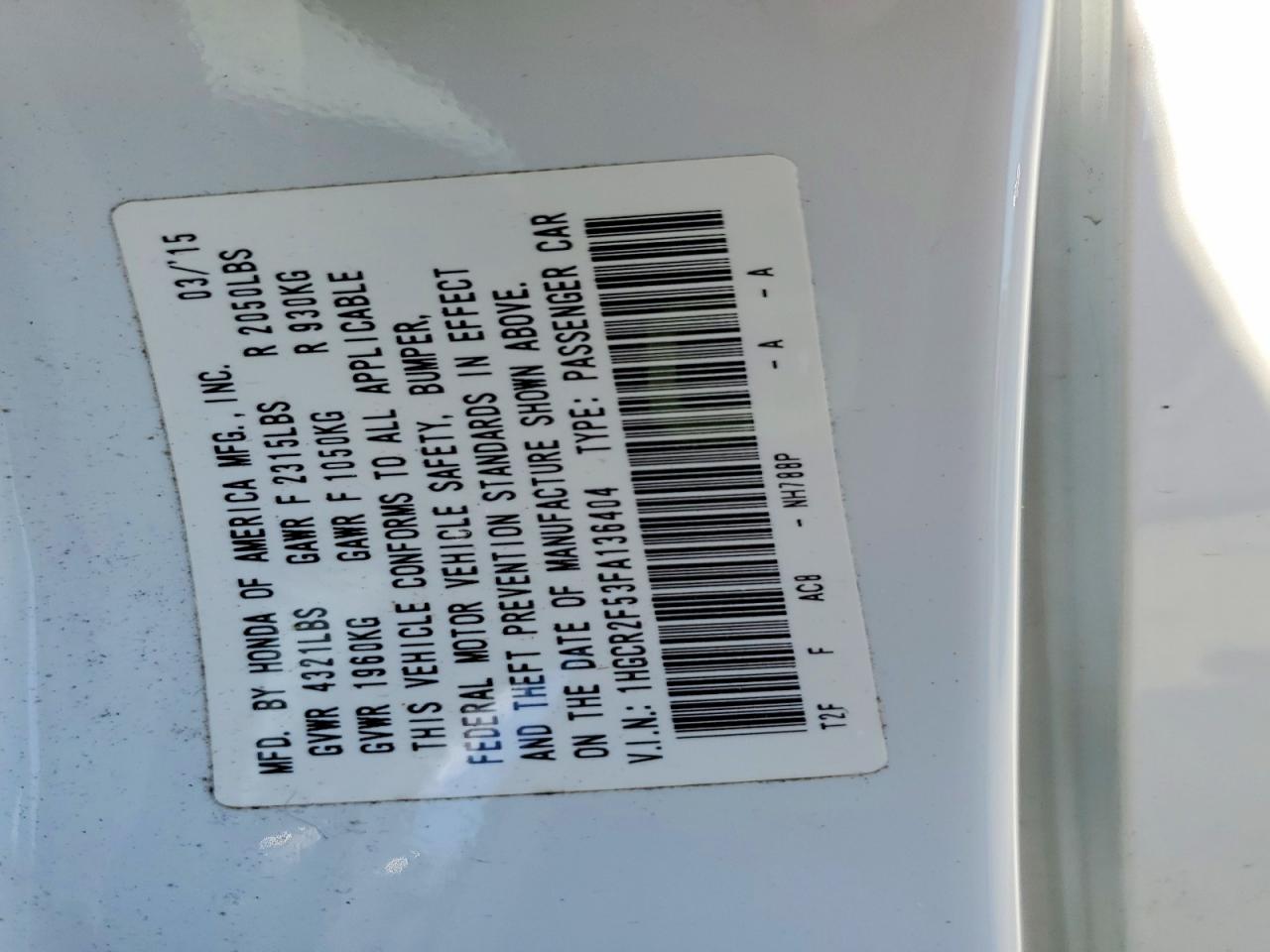 2015 Honda Accord Sport White vin: 1HGCR2F53FA136404