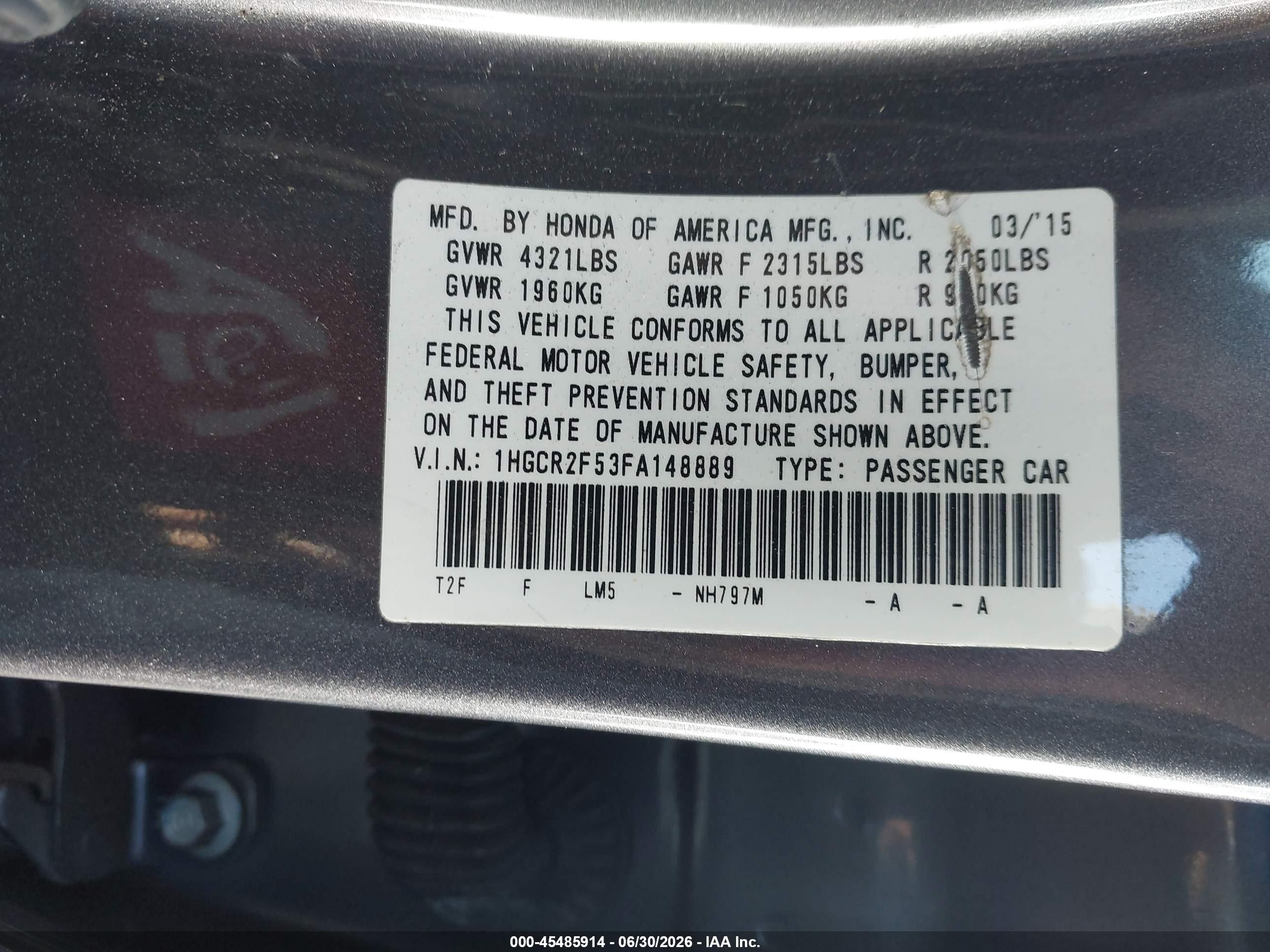 2015 Honda Accord Sport Gray vin: 1HGCR2F53FA148889