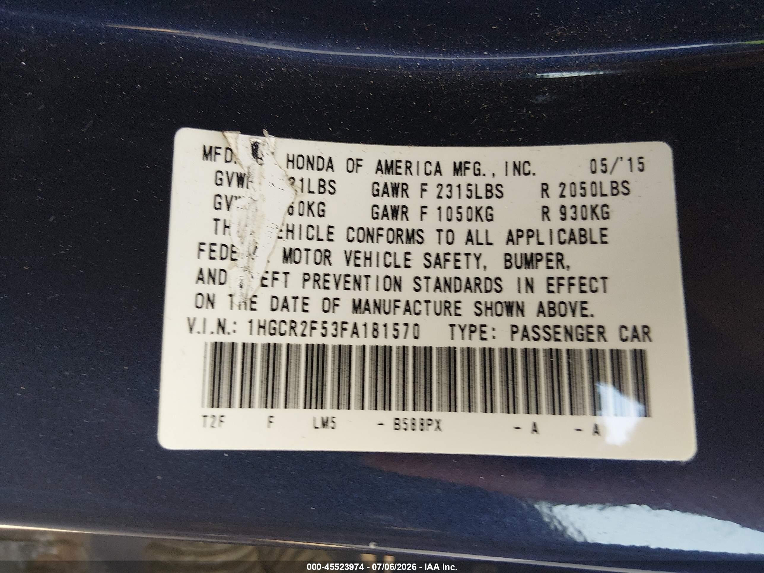 2015 Honda Accord Sport Blue vin: 1HGCR2F53FA181570
