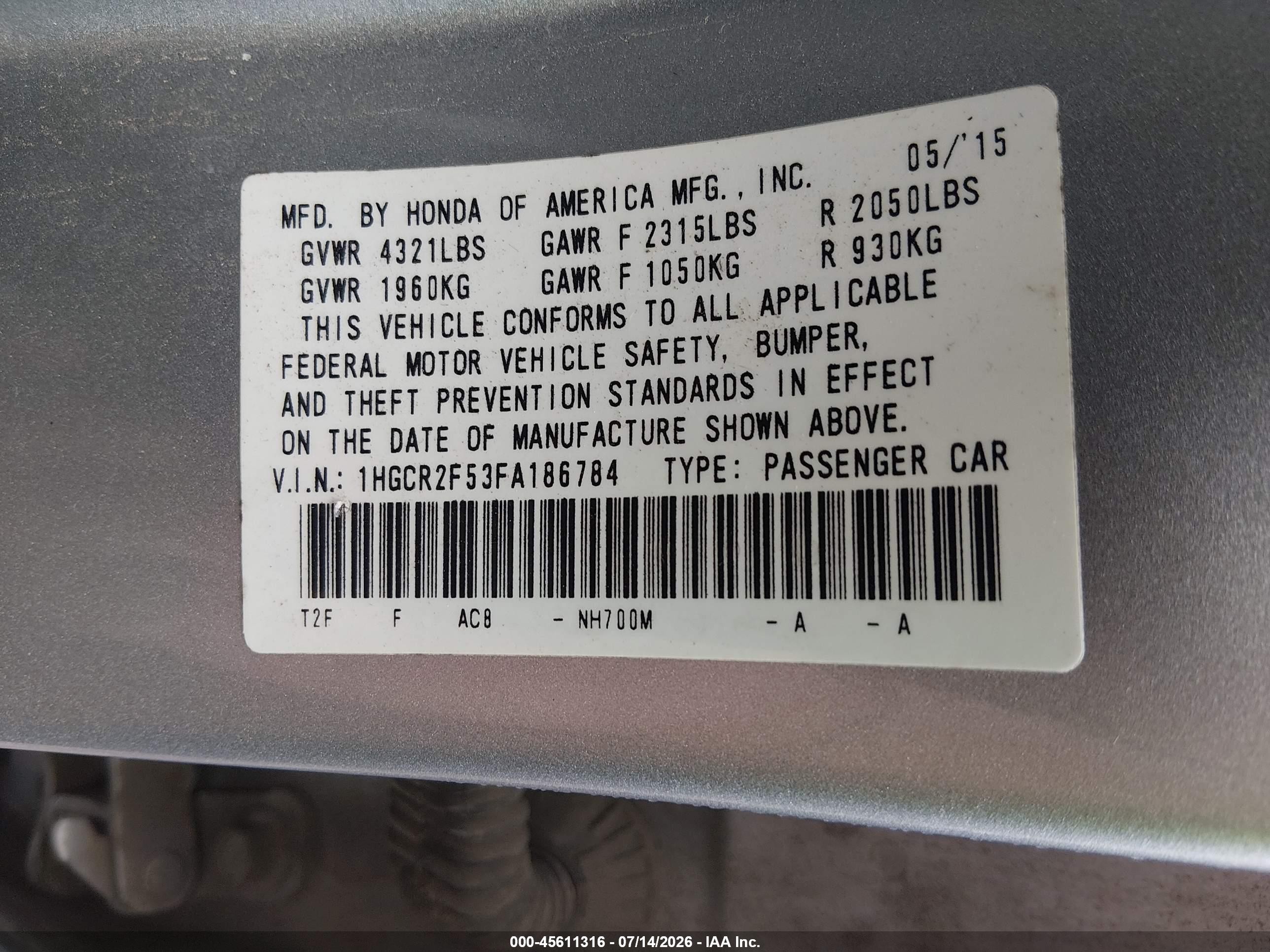 2015 Honda Accord Sport Silver vin: 1HGCR2F53FA186784