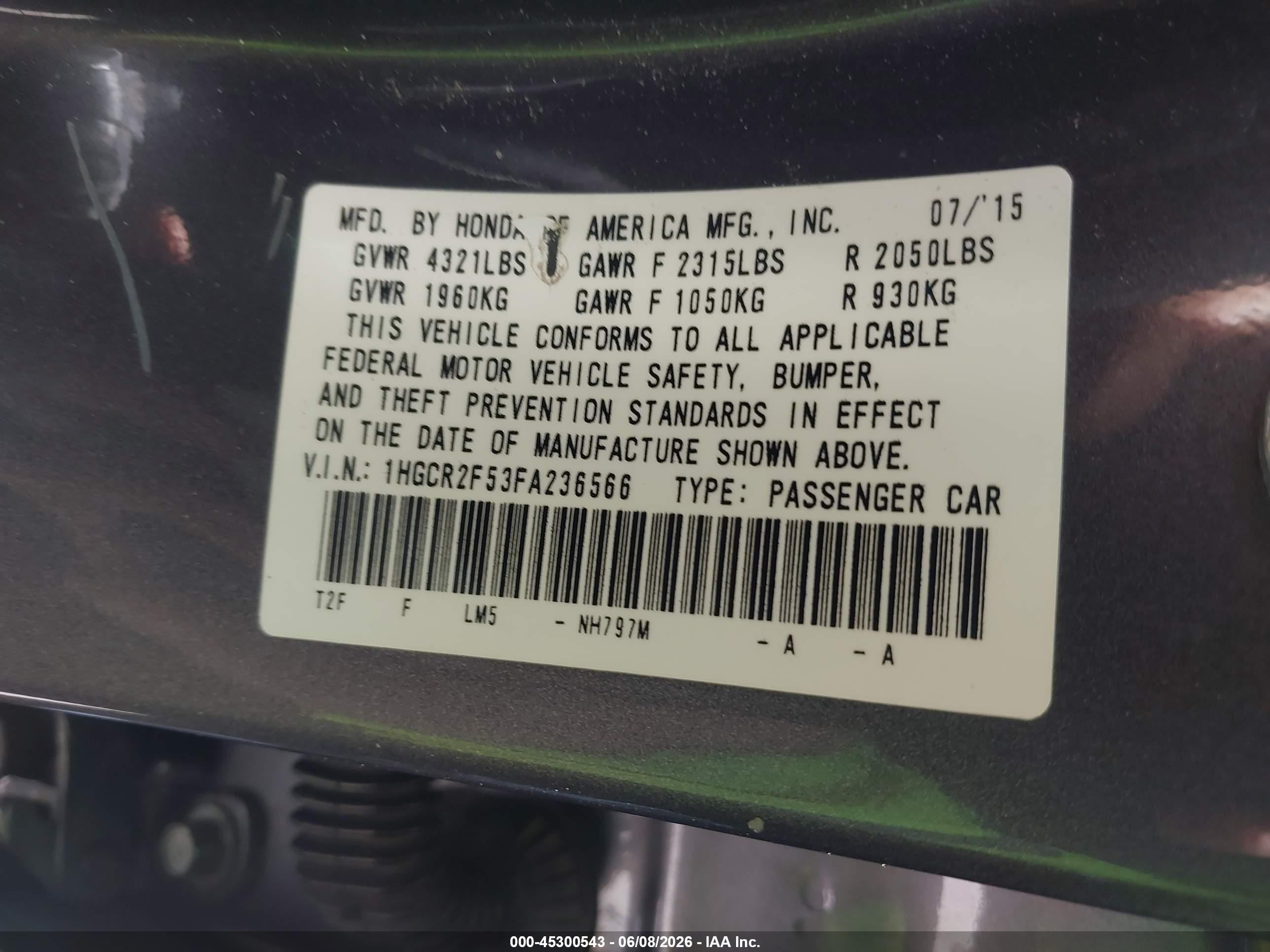 2015 Honda Accord Sport Gray vin: 1HGCR2F53FA236566