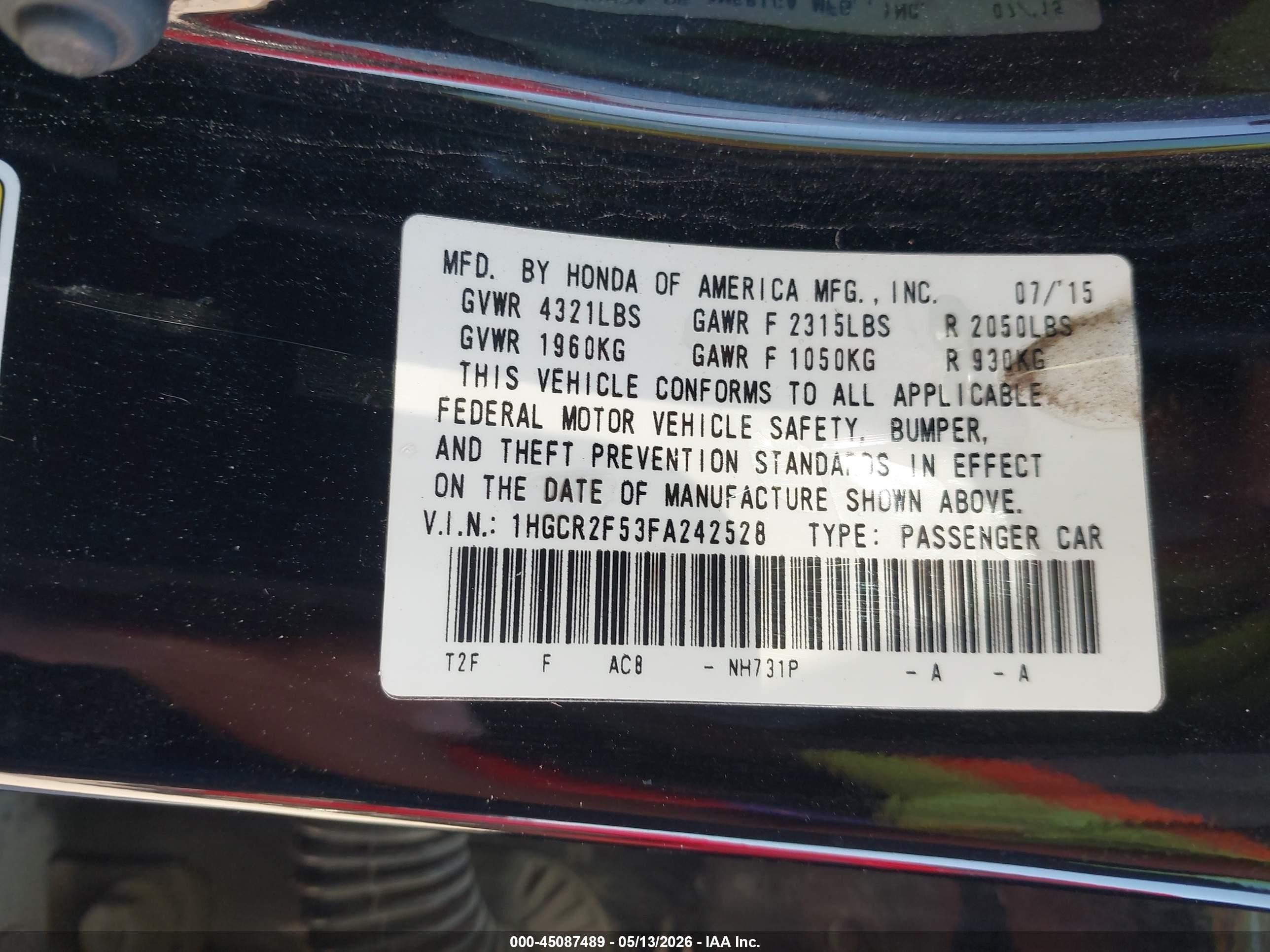 2015 Honda Accord Sport Black vin: 1HGCR2F53FA242528