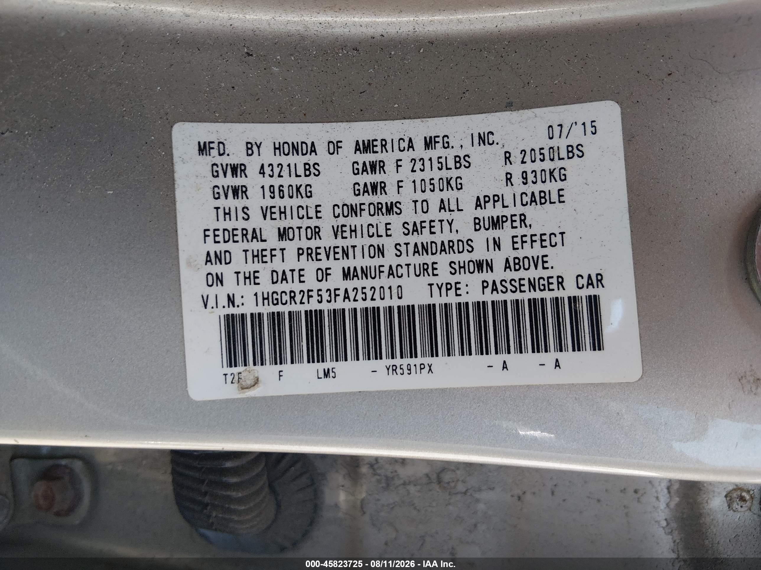 2015 Honda Accord Sport Gold vin: 1HGCR2F53FA252010