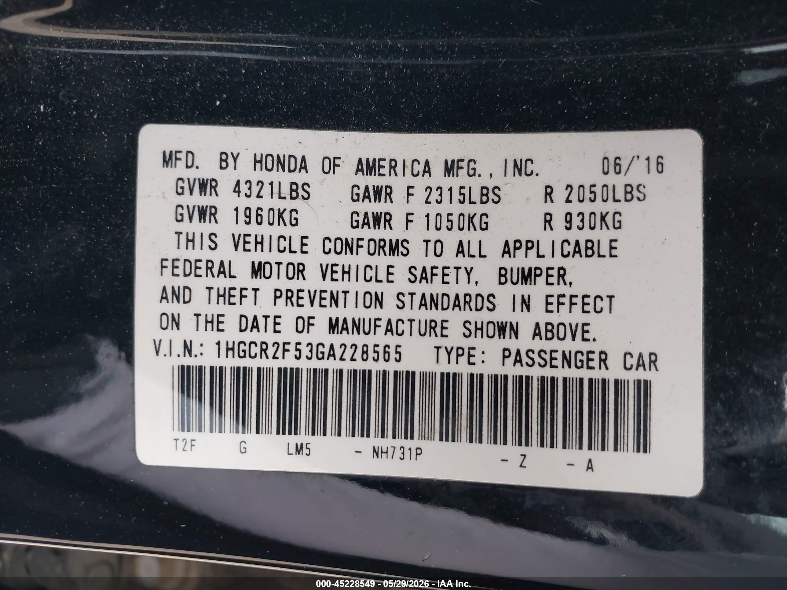 2016 Honda Accord Sport Черный vin: 1HGCR2F53GA228565