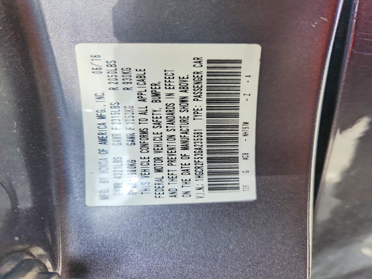 2016 Honda Accord Sport Gray vin: 1HGCR2F53GA235581