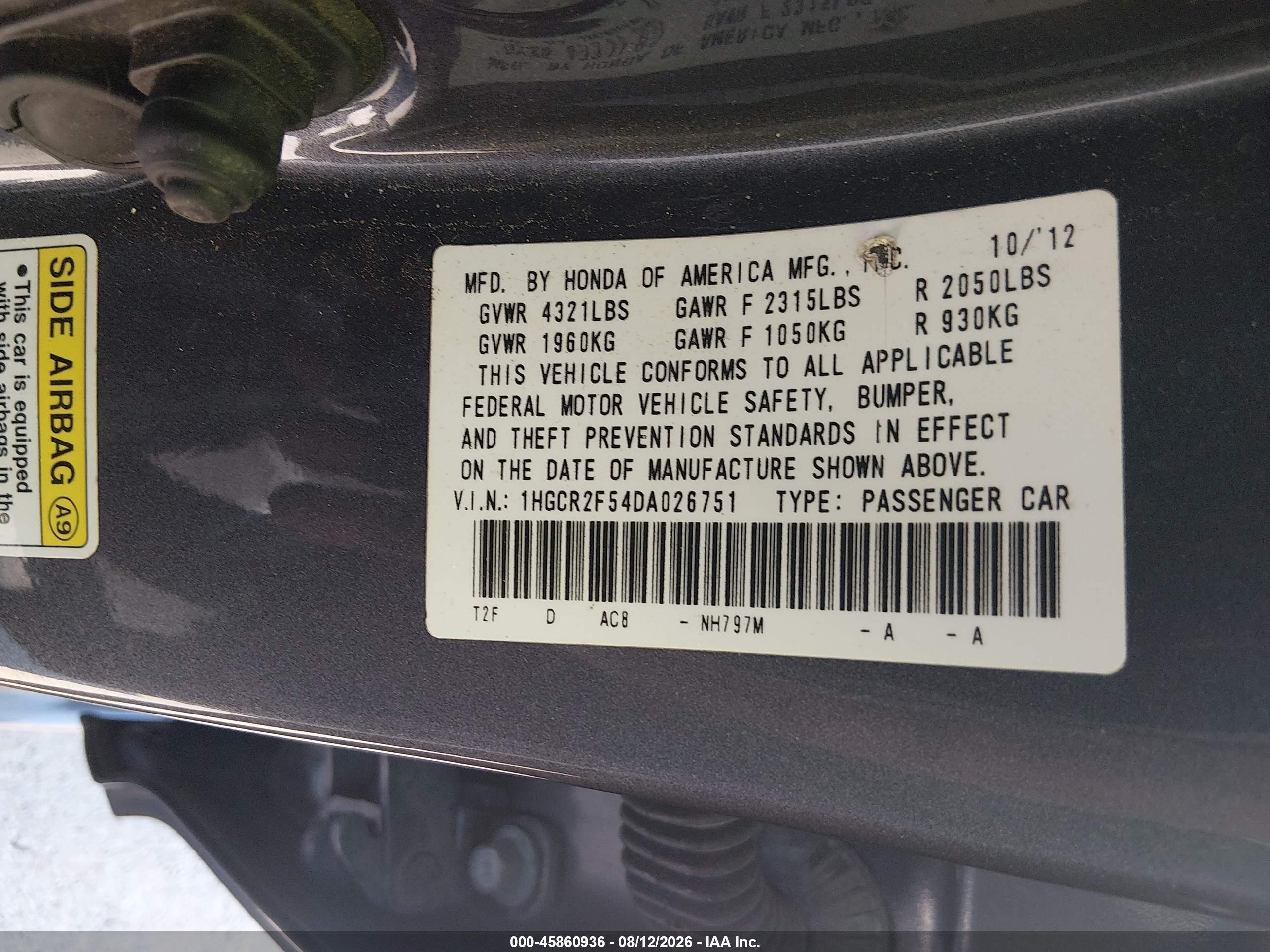 2013 Honda Accord Sport Gray vin: 1HGCR2F54DA026751