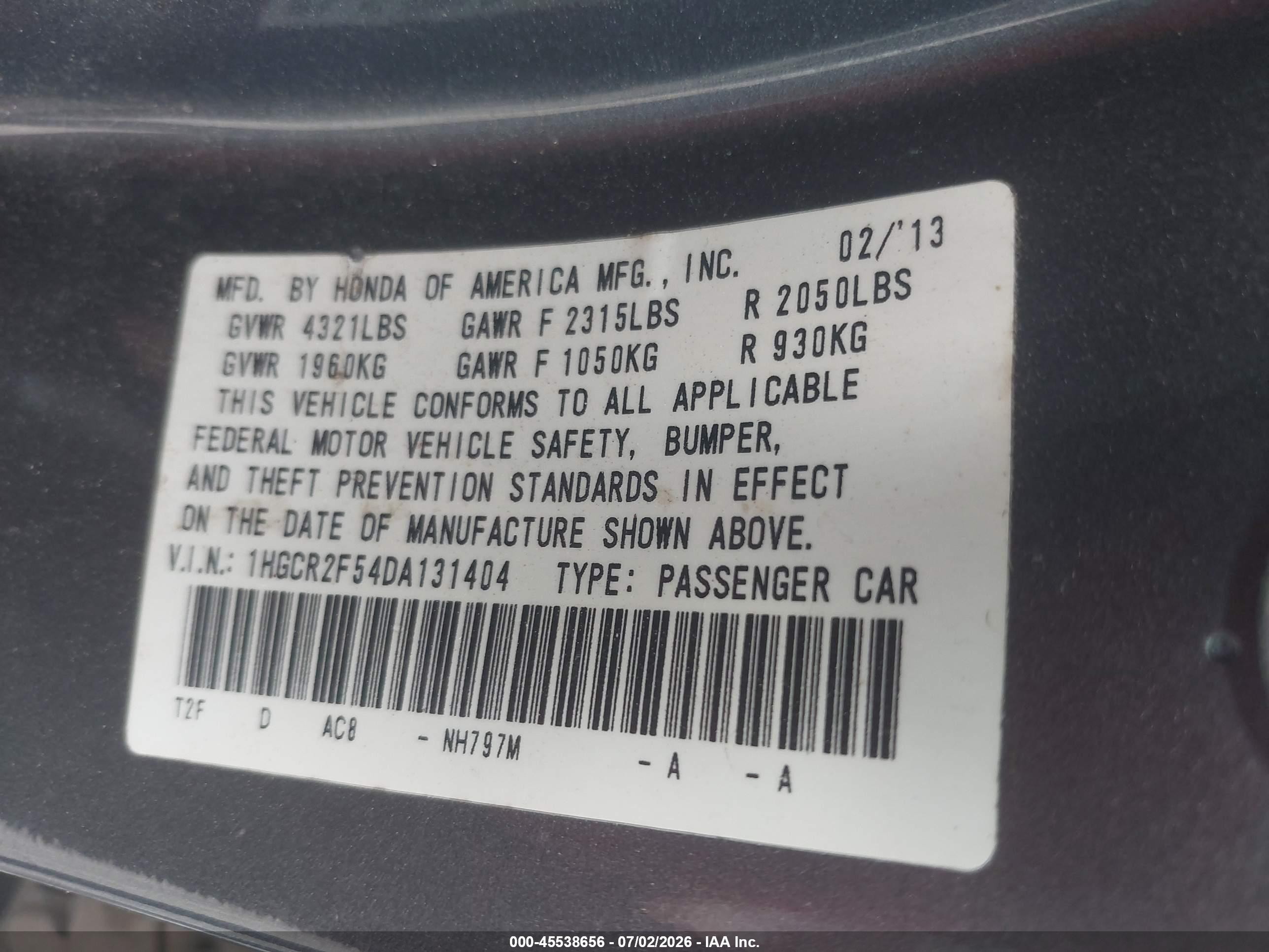 2013 Honda Accord Sport Gray vin: 1HGCR2F54DA131404