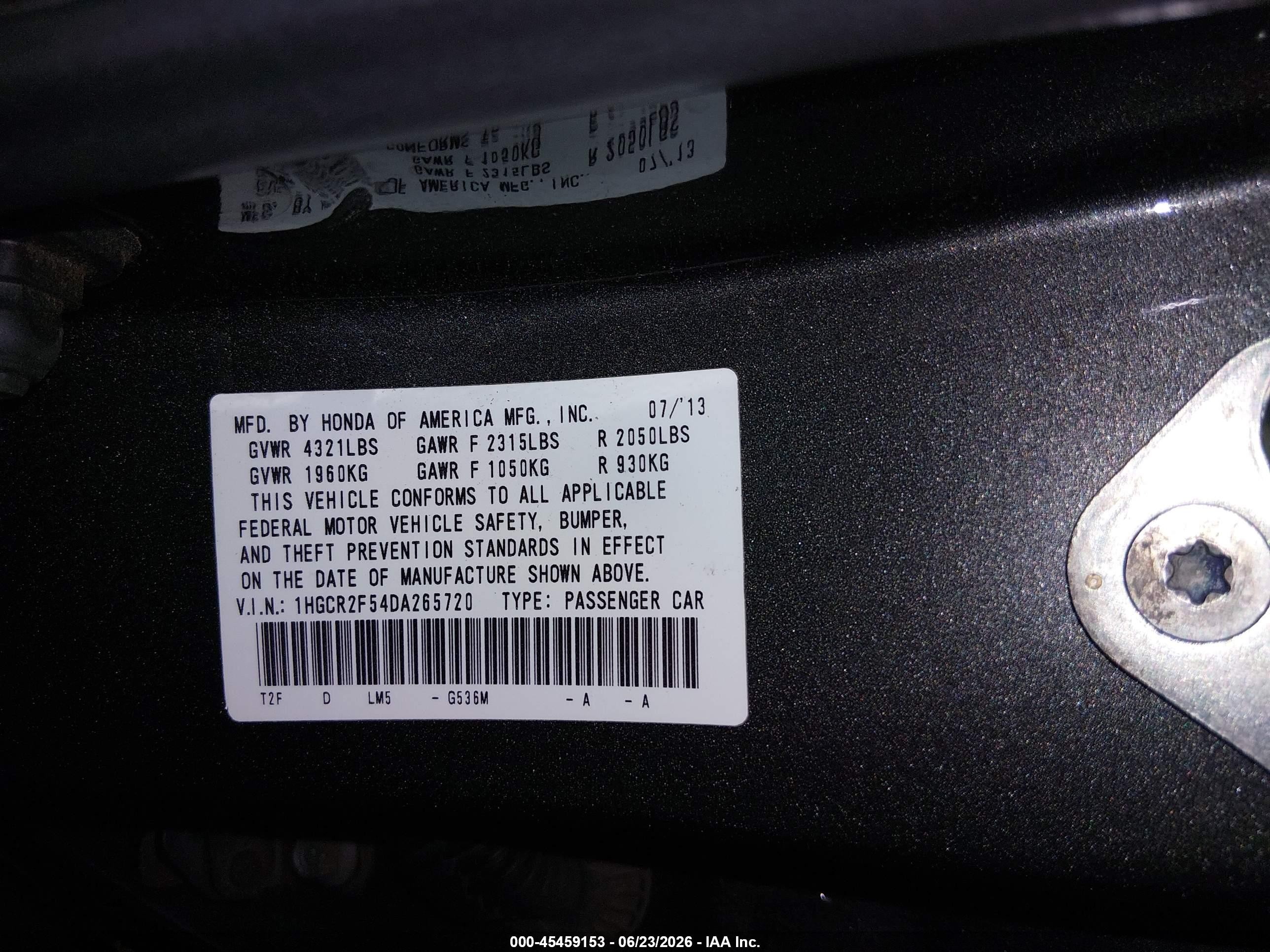 2013 Honda Accord Sport Серый vin: 1HGCR2F54DA265720
