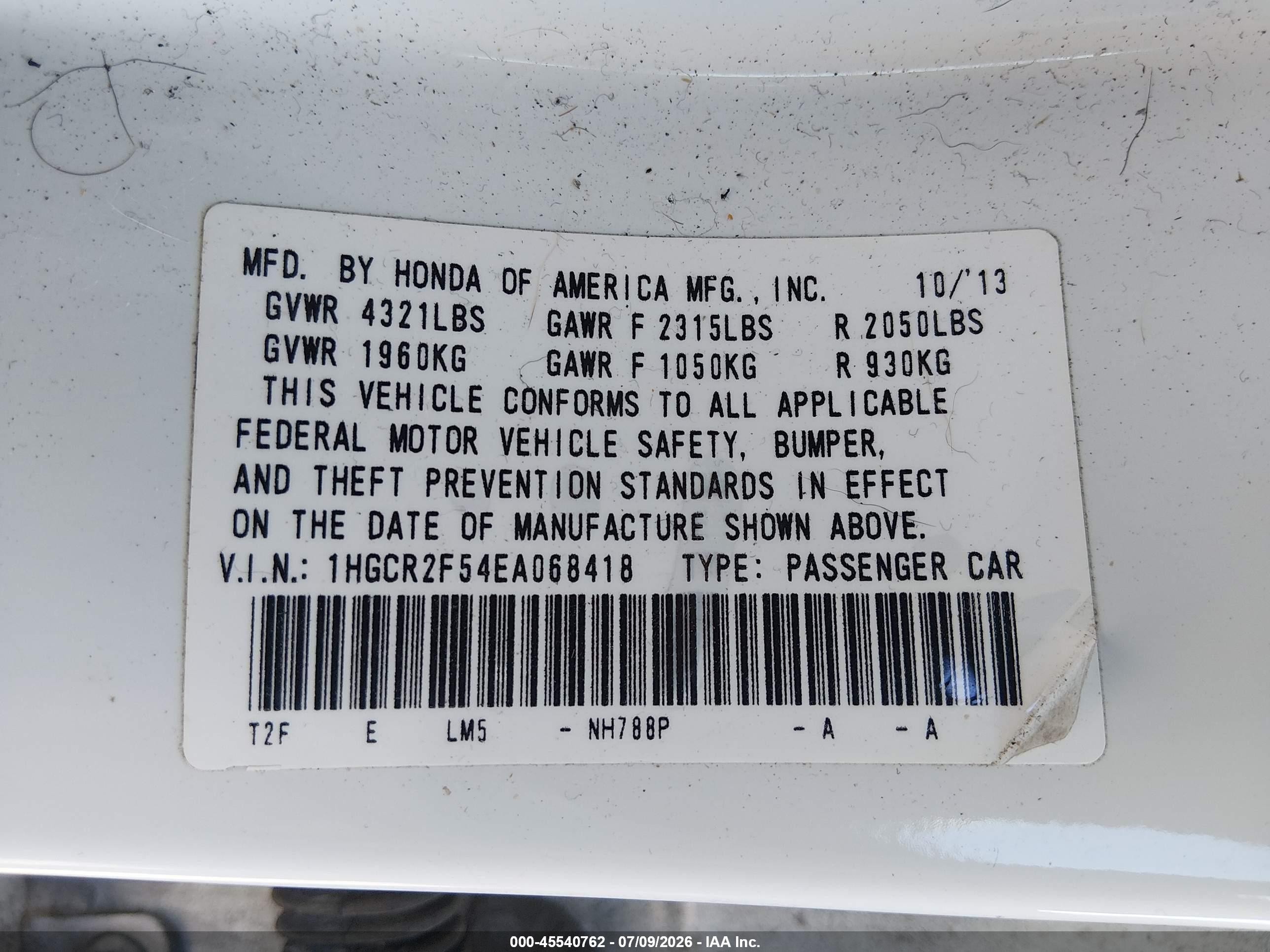 2014 Honda Accord Sport White vin: 1HGCR2F54EA068418