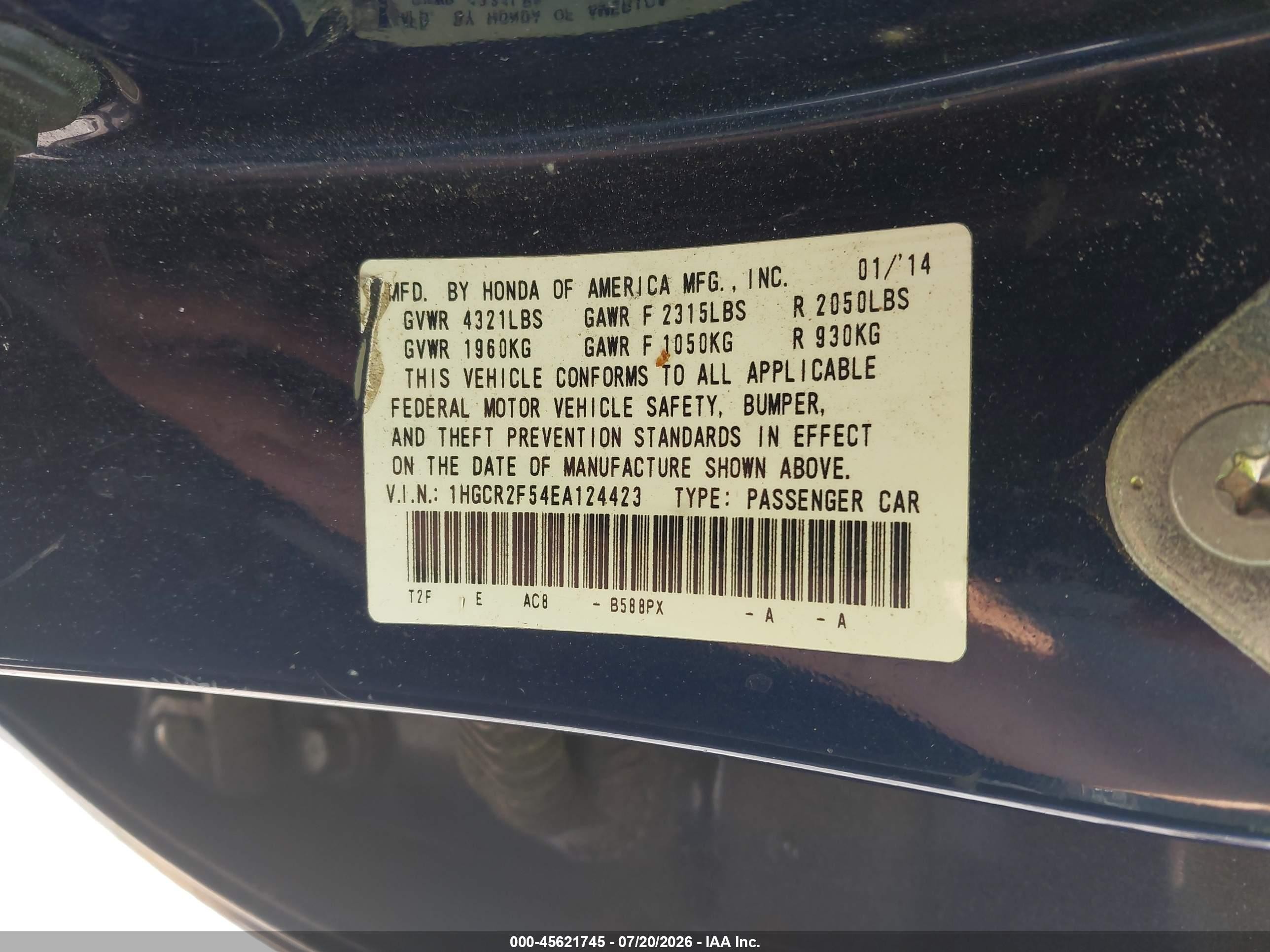 2014 Honda Accord Sport Dark Blue vin: 1HGCR2F54EA124423