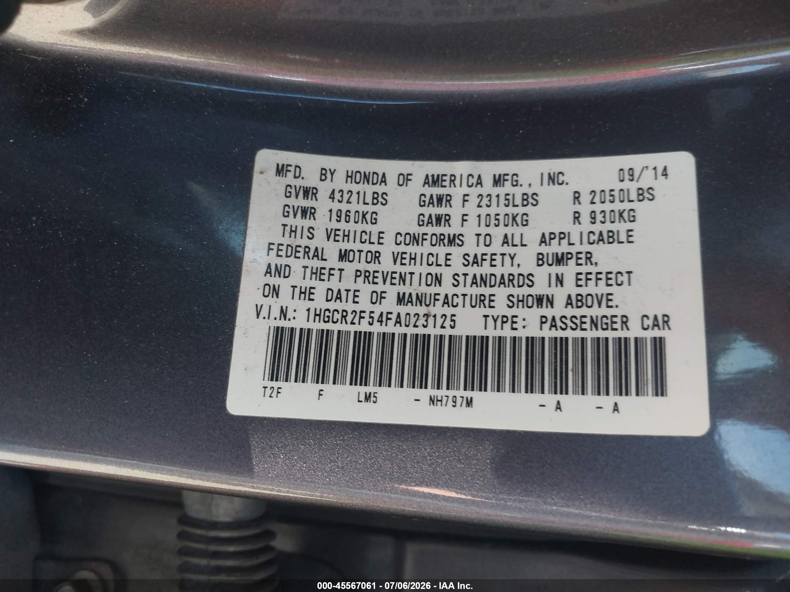 2015 Honda Accord Sport Gray vin: 1HGCR2F54FA023125