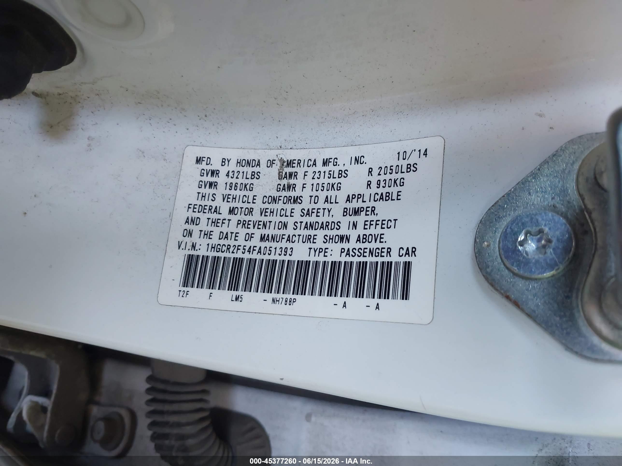 2015 Honda Accord Sport White vin: 1HGCR2F54FA051393