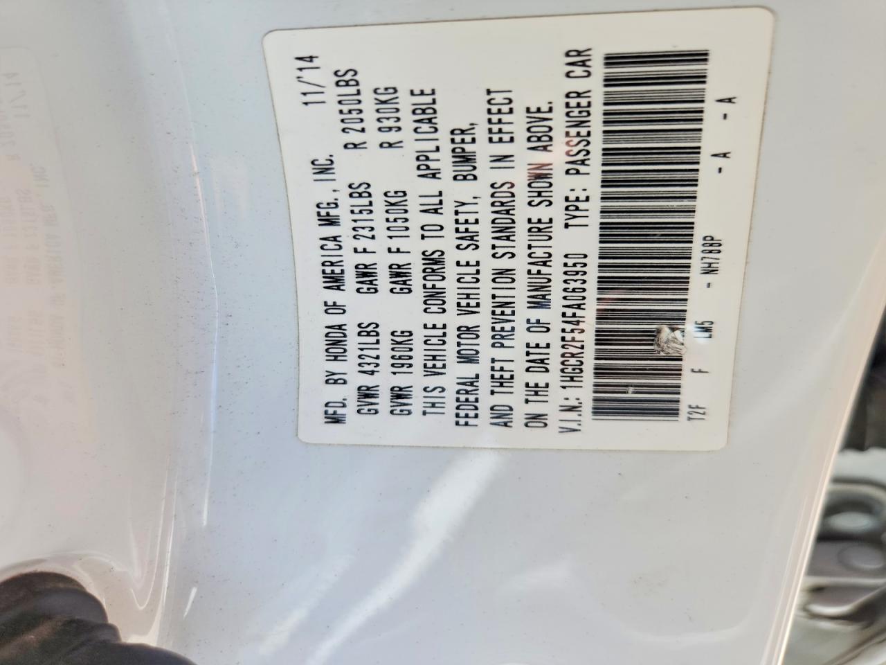 2015 Honda Accord Sport White vin: 1HGCR2F54FA063950