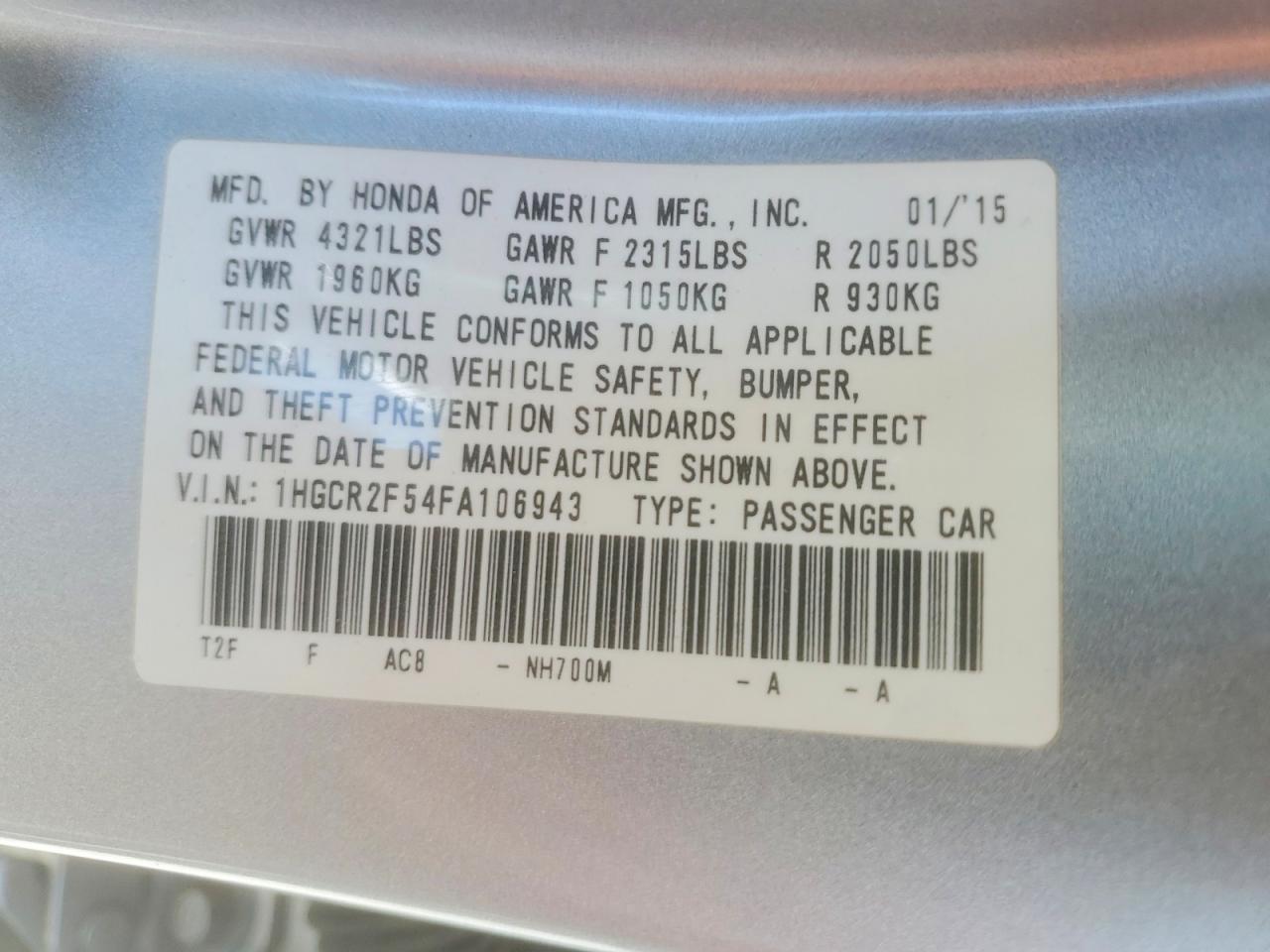 2015 Honda Accord Sport Silver vin: 1HGCR2F54FA106943