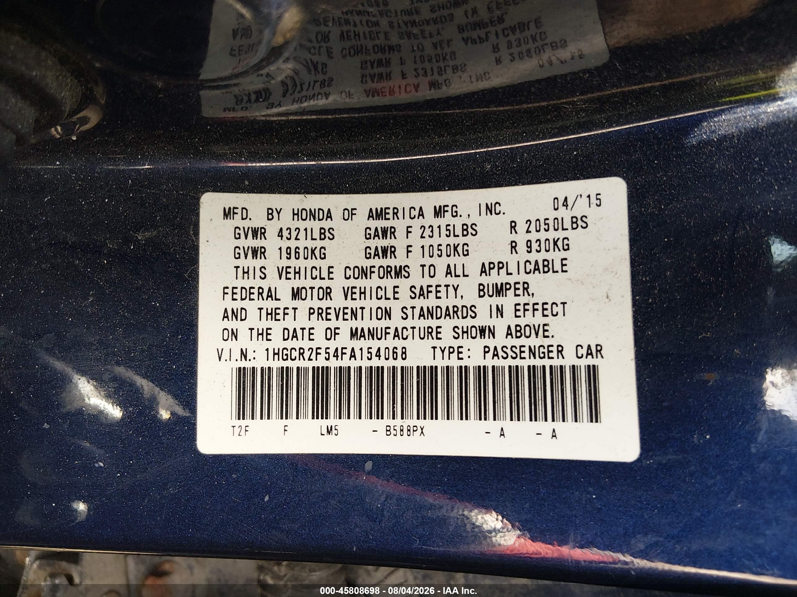 2015 Honda Accord Sport Blue vin: 1HGCR2F54FA154068