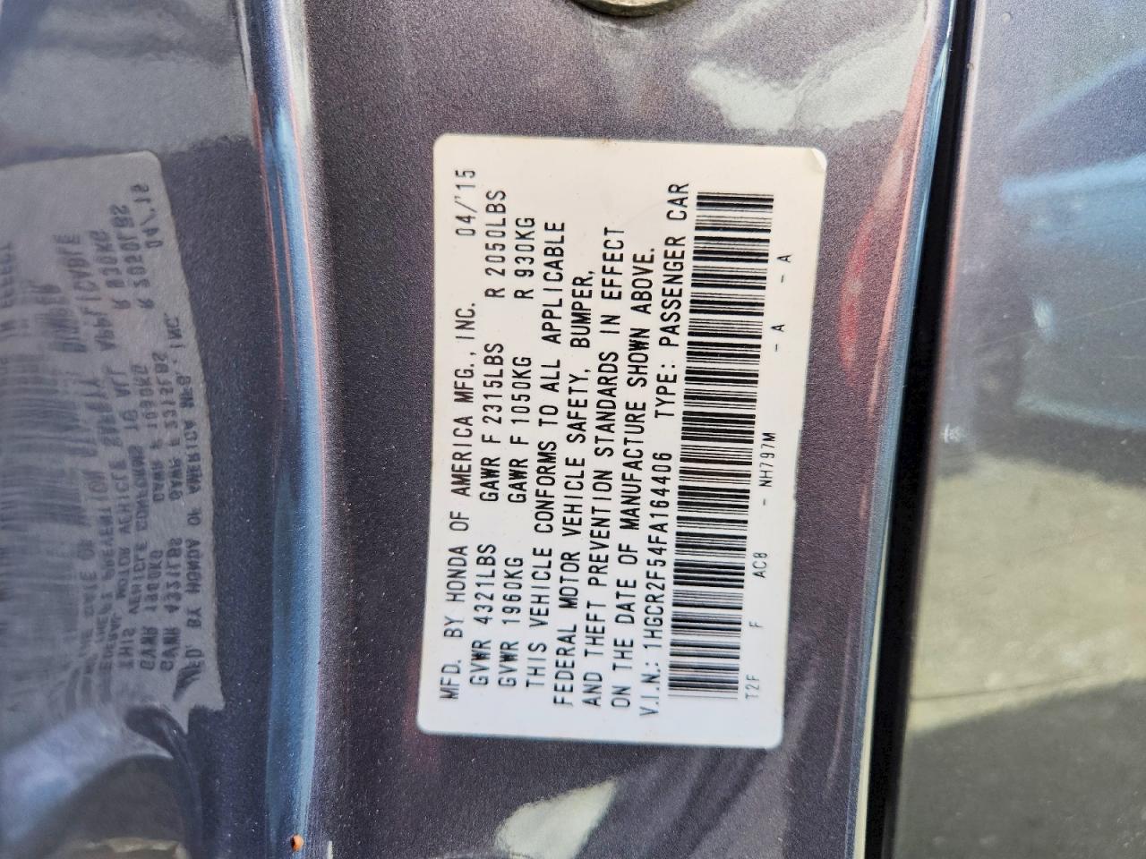 2015 Honda Accord Sport Gray vin: 1HGCR2F54FA164406